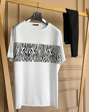 Zebra Desenli Basic Tshirt (BEYAZ)
