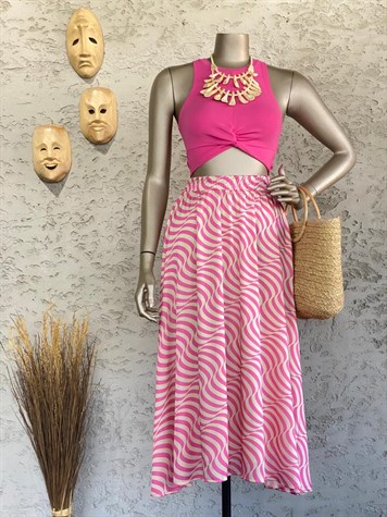 Zebra Desenli Beli Lastikli Etek (Pembe)