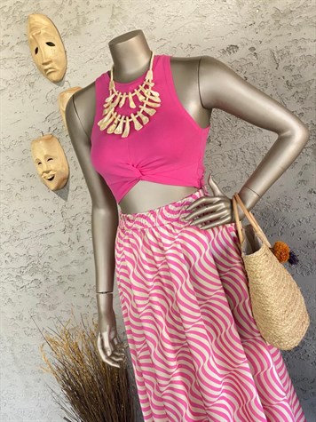 Zebra Desenli Beli Lastikli Etek (Pembe)