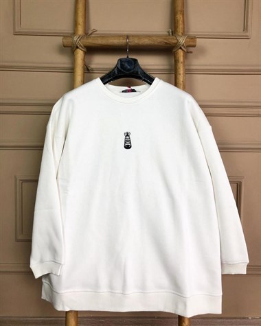 Zebra Nakışlı Sweatshirt (BEYAZ)