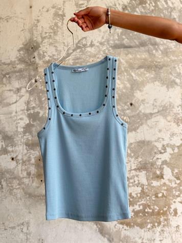 Zımba Detaylı Kare Yaka Atlet (Bebe Mavisi)