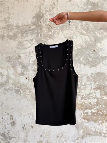 Zımba Detaylı Kare Yaka Atlet (Siyah)