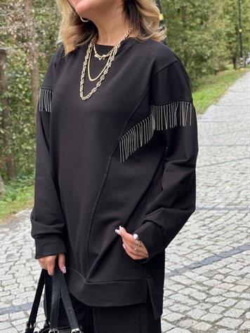 Zincirli Tunik Sweat (Siyah)