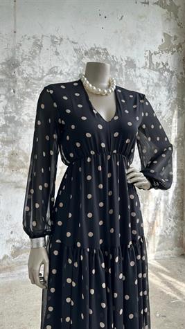ZR Model Puantiyeli Şifon Elbise (Siyah)