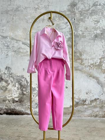 ZR Pens Detaylı Yüksek Bel Kumaş Pantolon (Pembe)