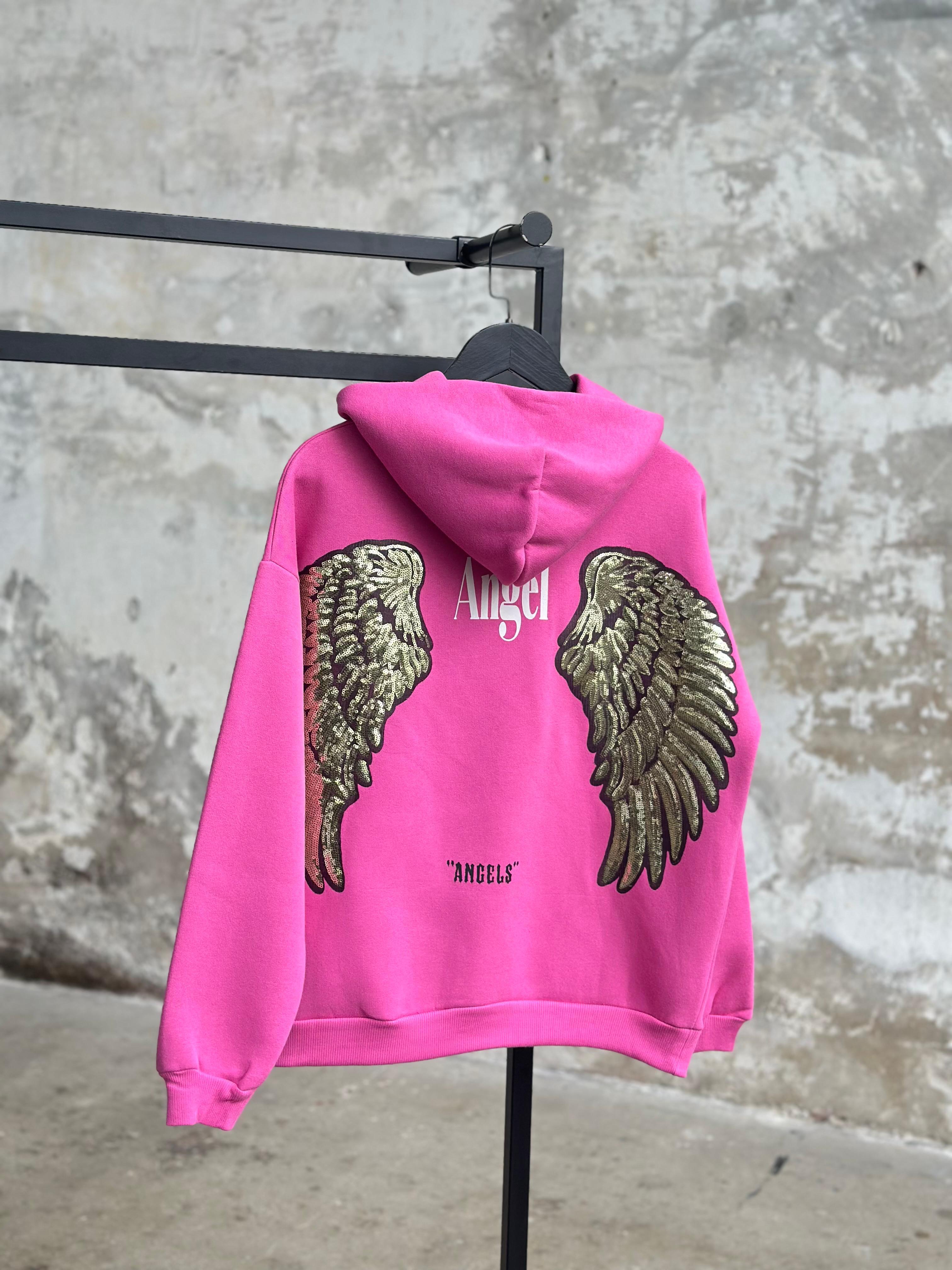 Angel Yazı Baskılı Sırtı Pul Payet İşçilikli Sweat (Pembe)