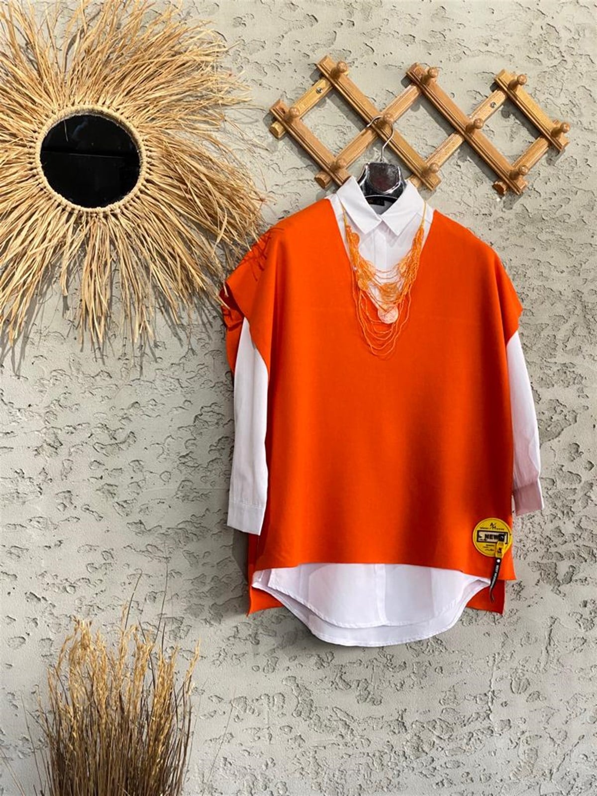 Arma Detaylı V Yaka Süveter (Oranj)