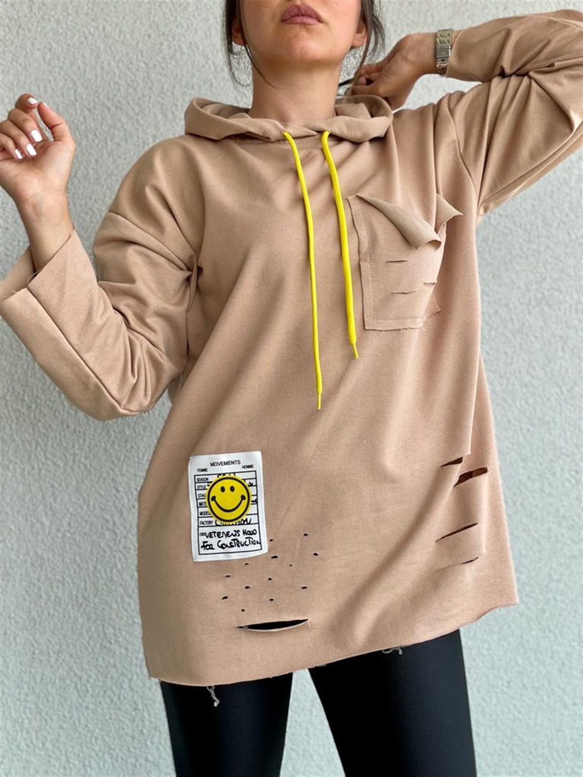 Arma Detaylı Yırtık Sweat (Camel)