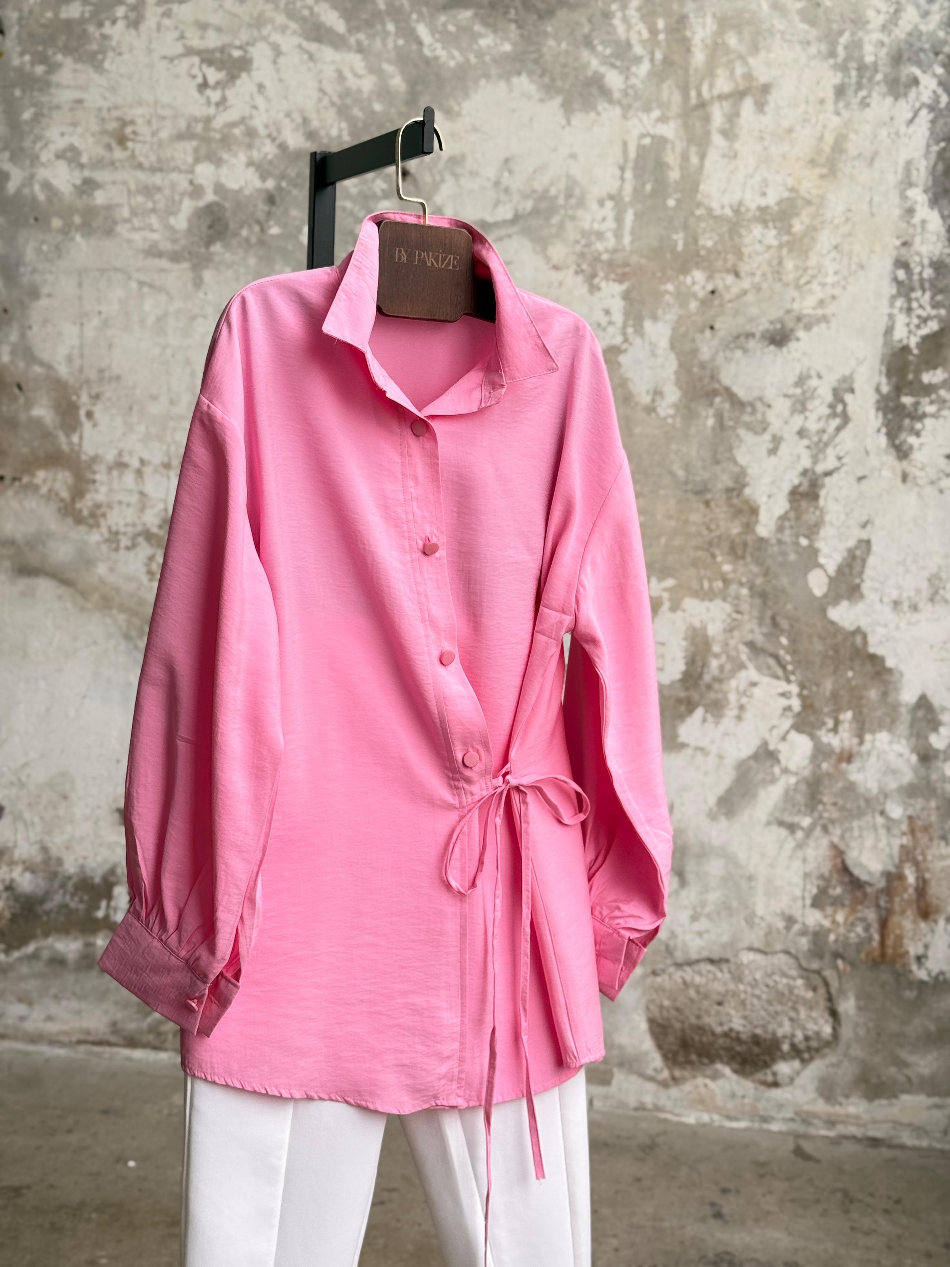 Bağlama Detaylı Modal Kumaş Gömlek (Pembe)