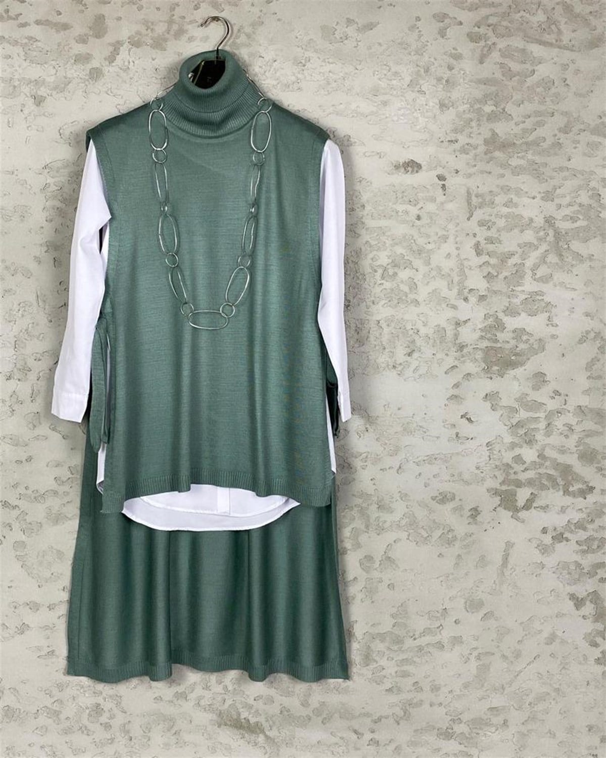 Balıkçı Yaka Bağlamalı Süveter (Mint)