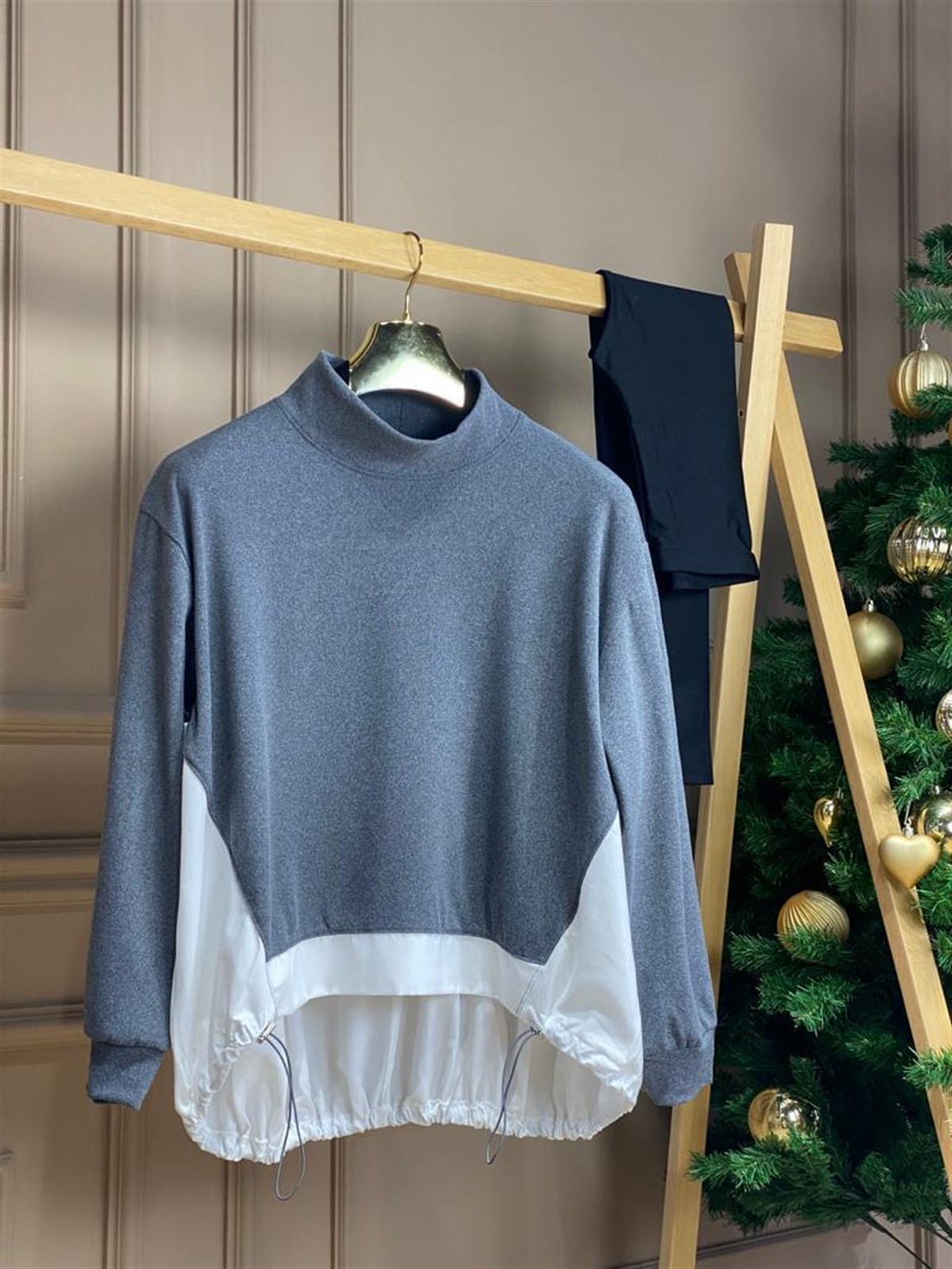 Balıkçı Yaka Polarlı Sweat (Antrasit)