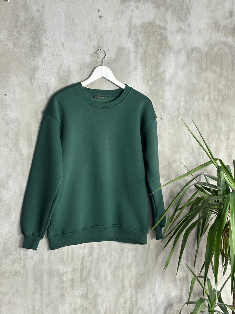 Basic Model Şardonlu Sweat (Zümrüt Yeşili)
