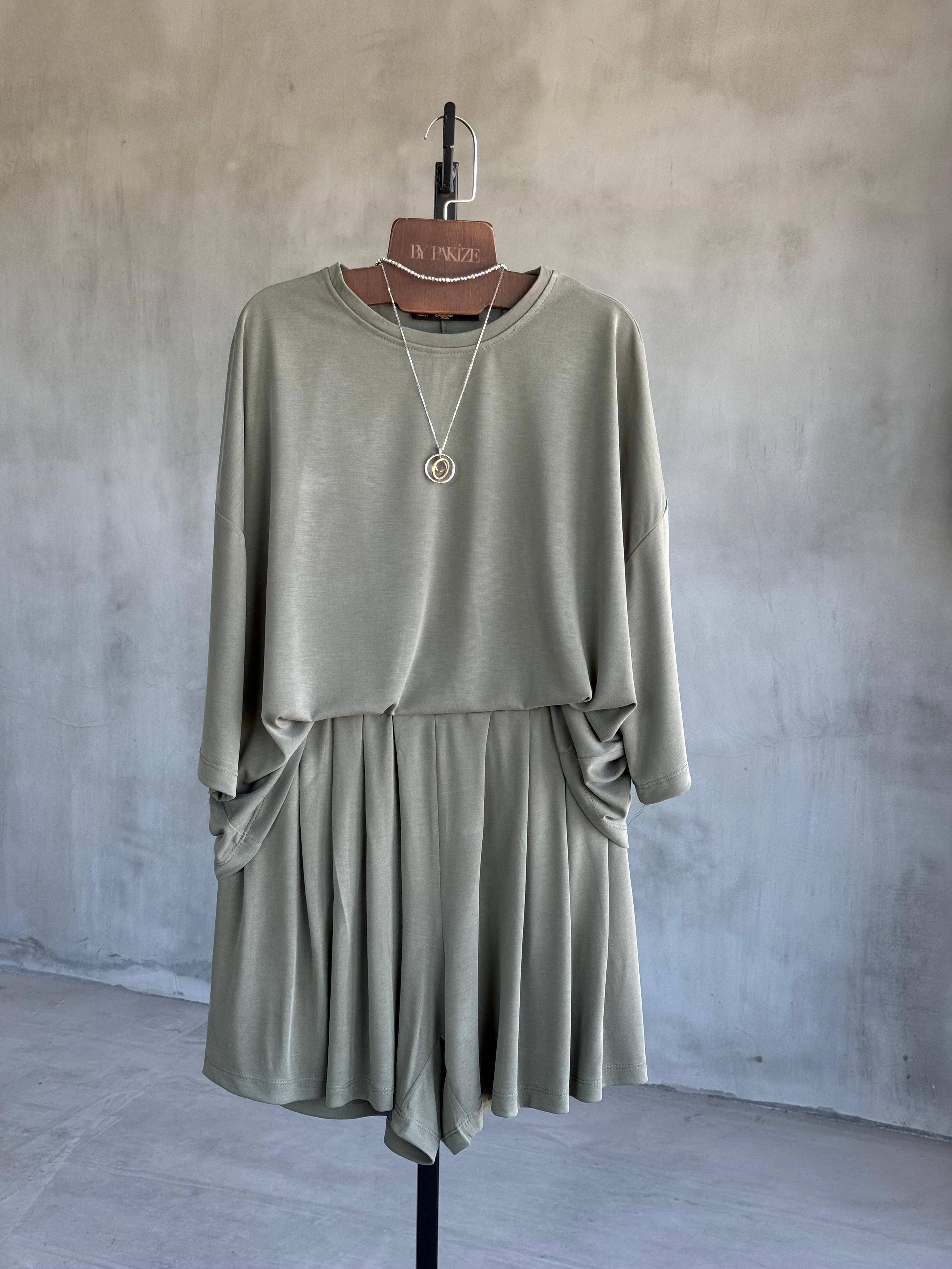 Basic Pile Detaylı Şortlu Takım (Haki)