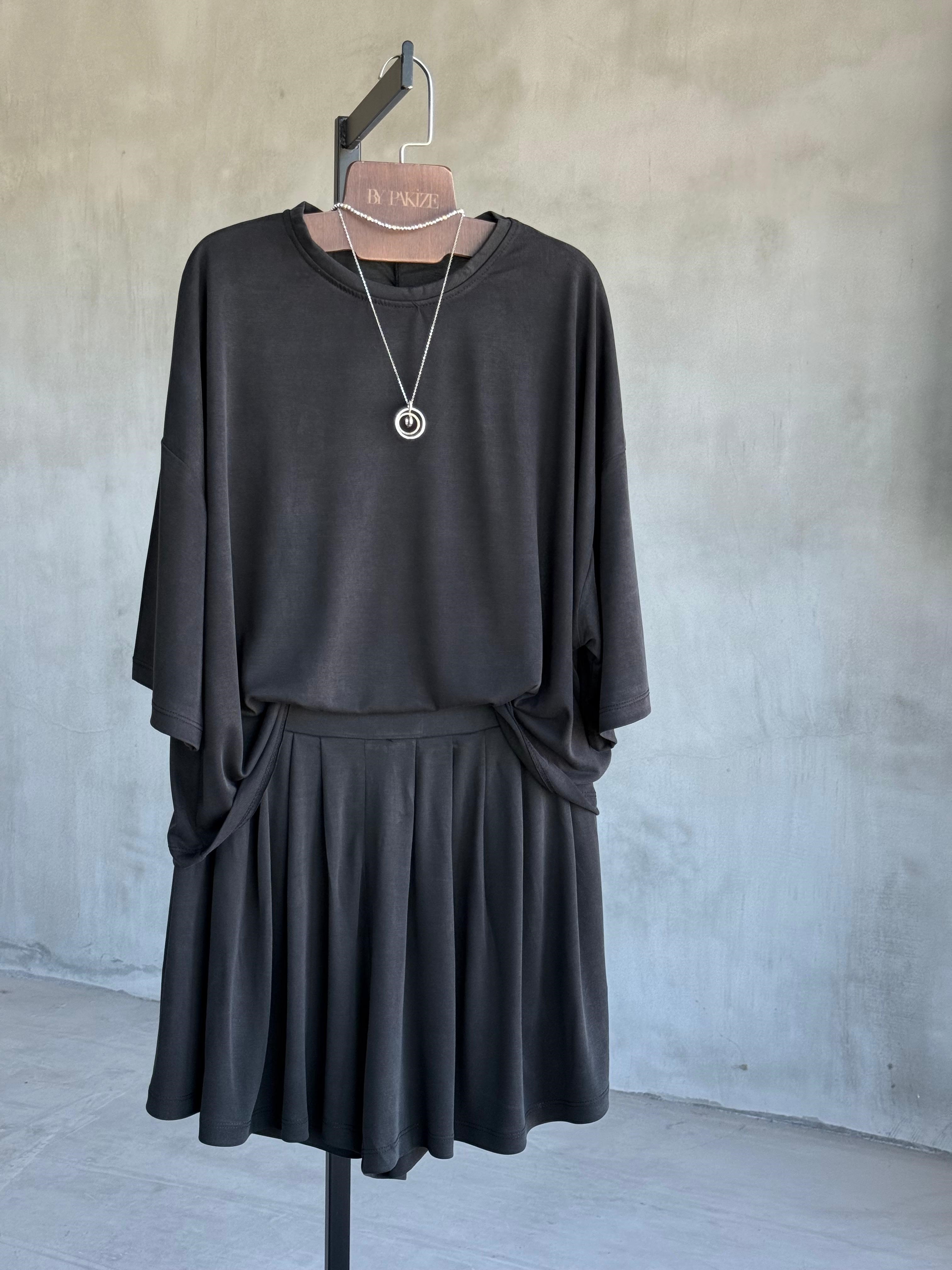 Basic Pile Detaylı Şortlu Takım (Siyah)