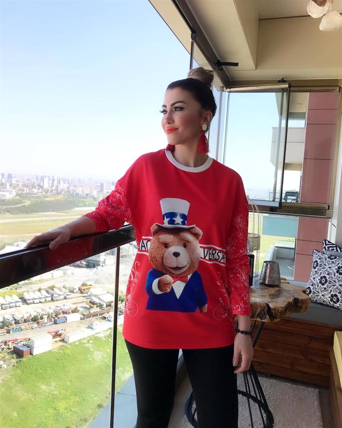 Baskılı Uzun Kol Penye Sweatshirt (KIRMIZI)