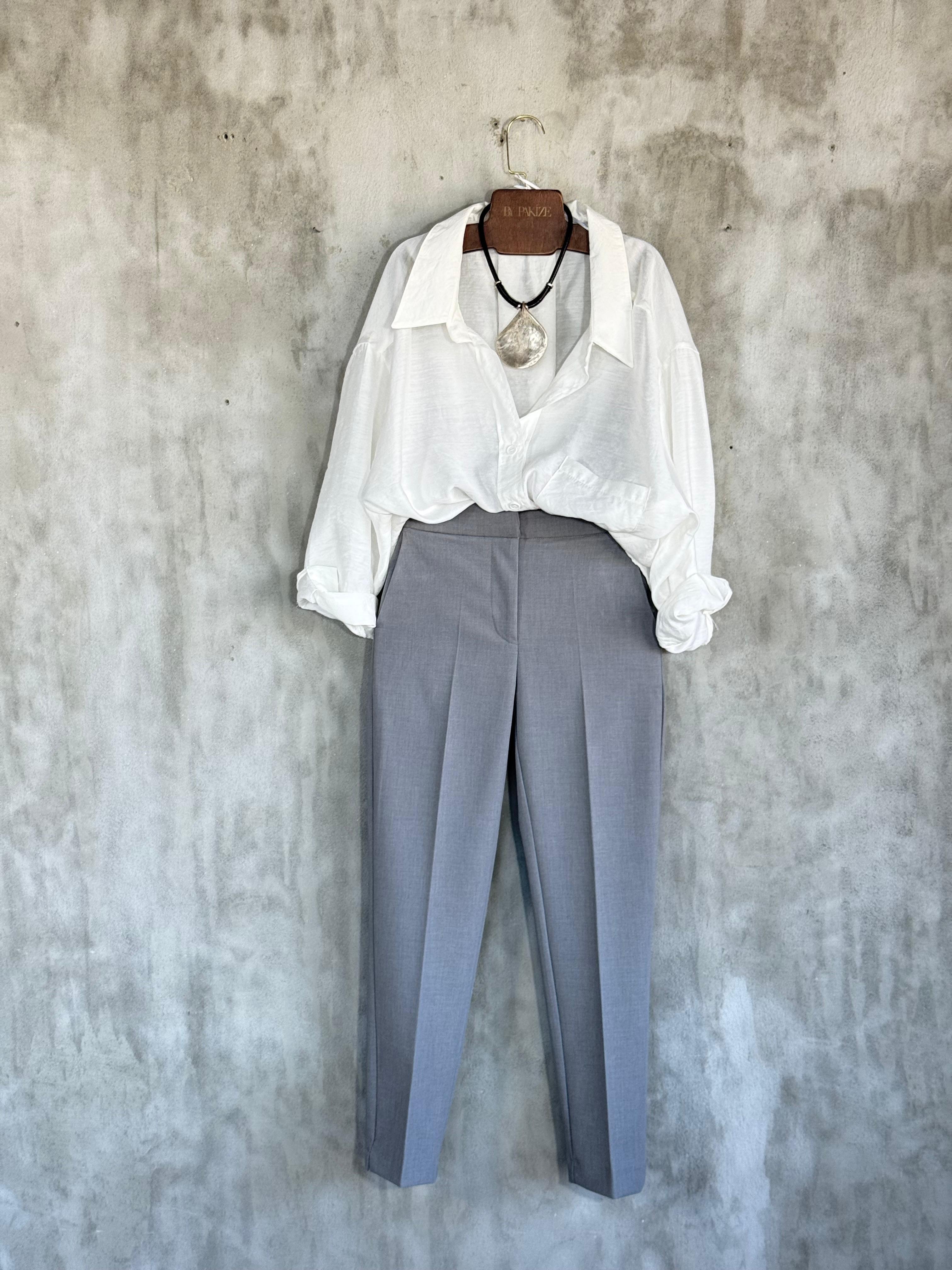 Bel Lastik Detaylı Kumaş Pantolon (Antrasit)