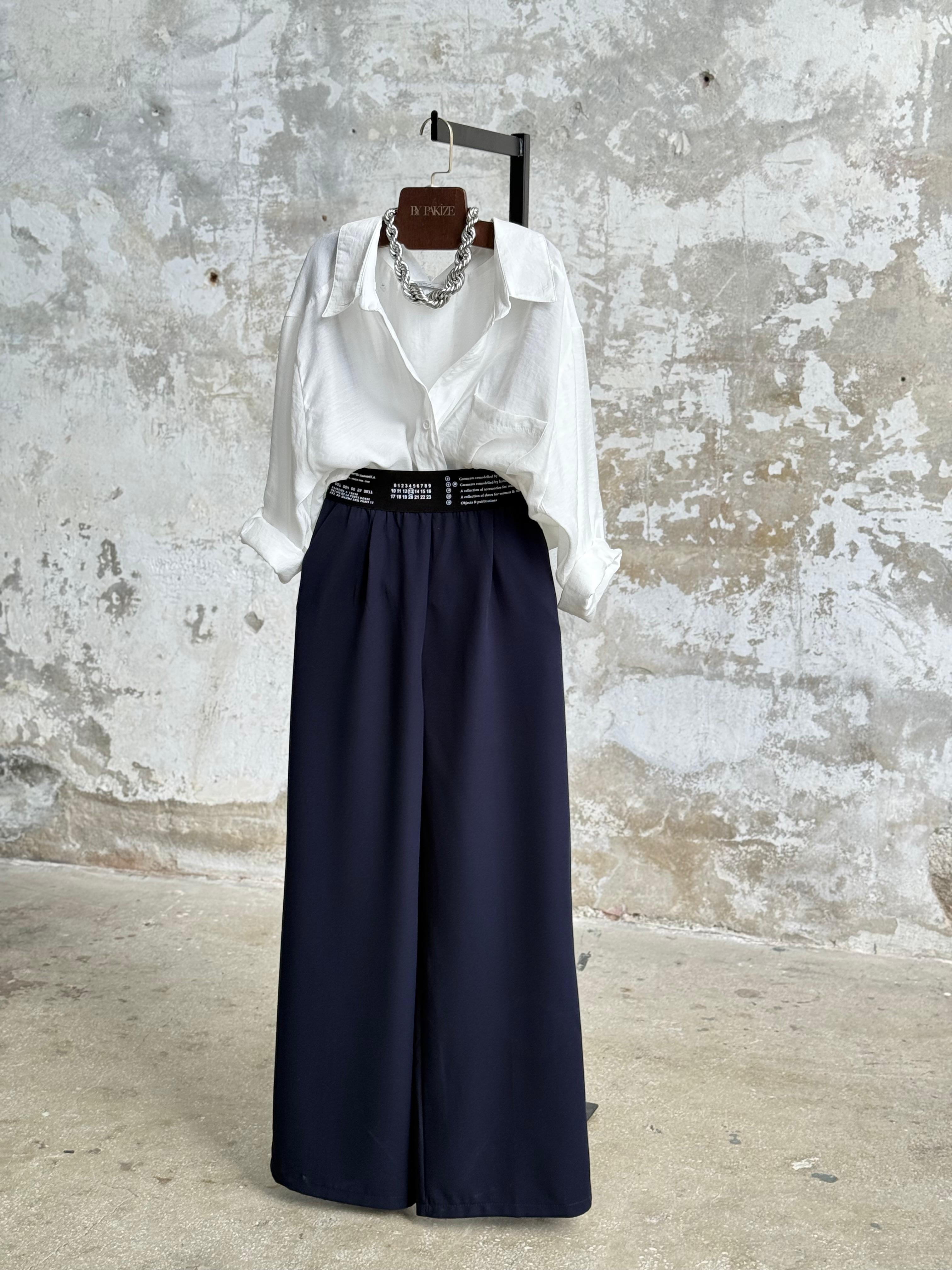 Beli Lastikli Yazı Baskılı Pantolon  (Lacivert)