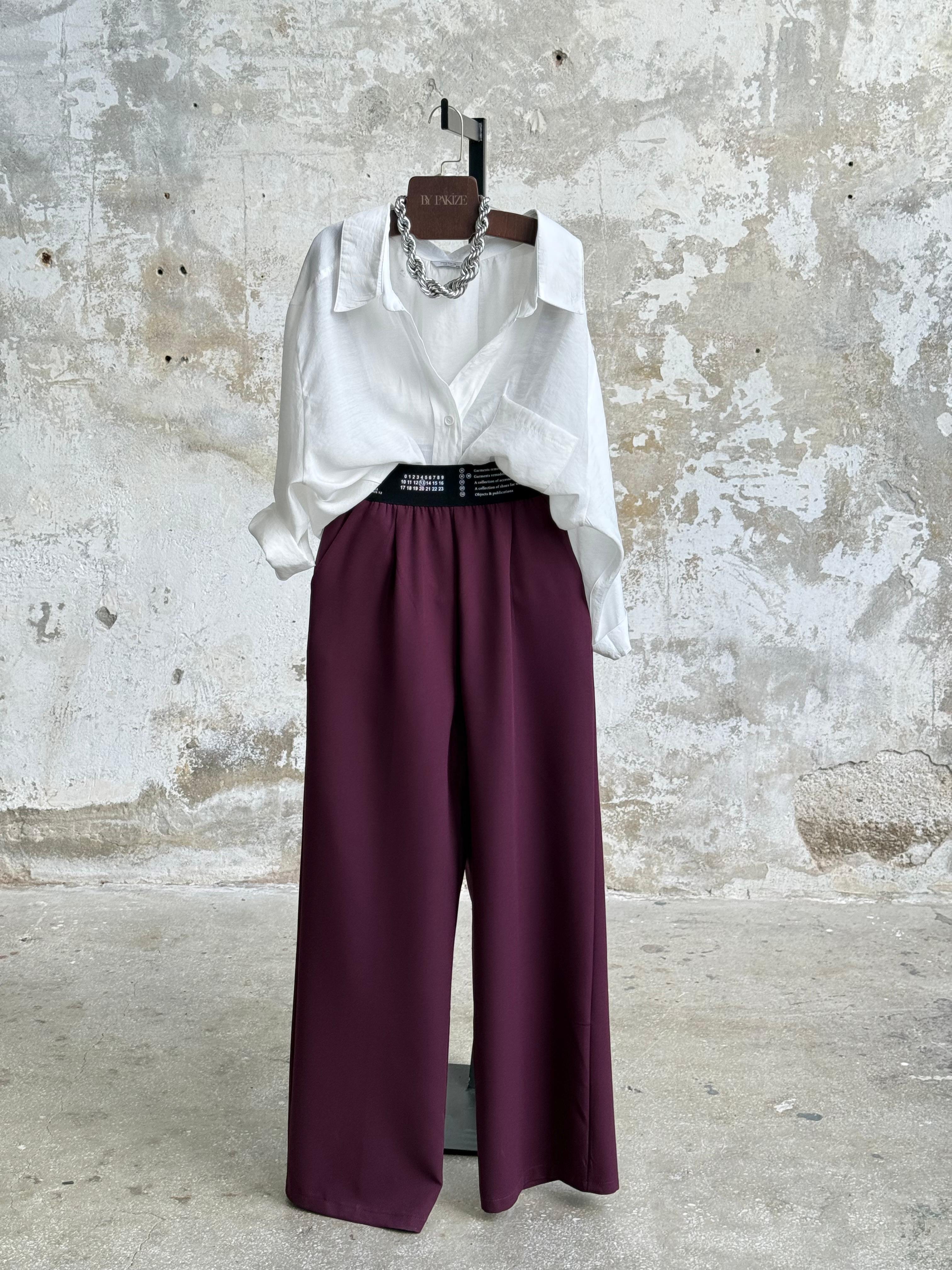 Beli Lastikli Yazı Baskılı Pantolon  (Mürdüm)