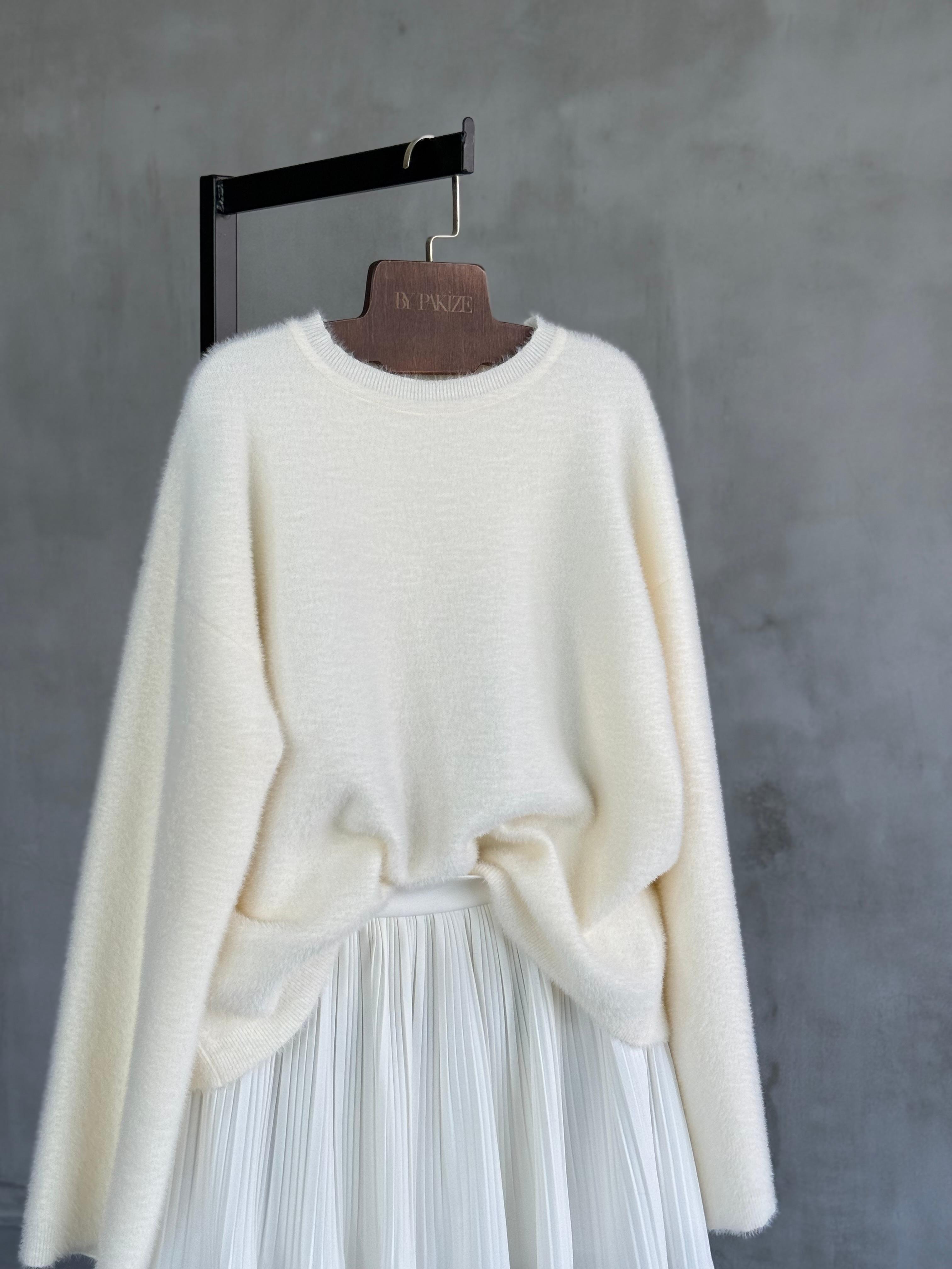 Bisiklet Yaka Angora Kazak (Ekru)