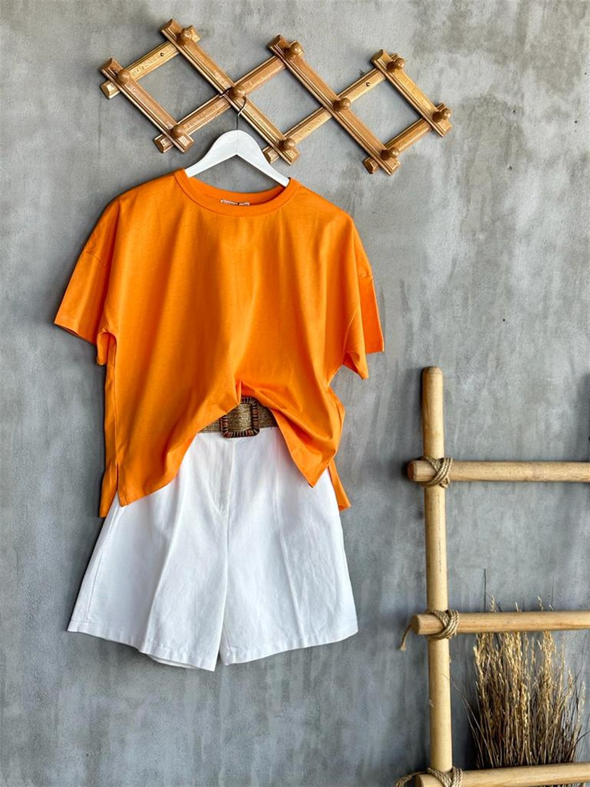 Bisiklet Yaka Oversize Tişört (Oranj)