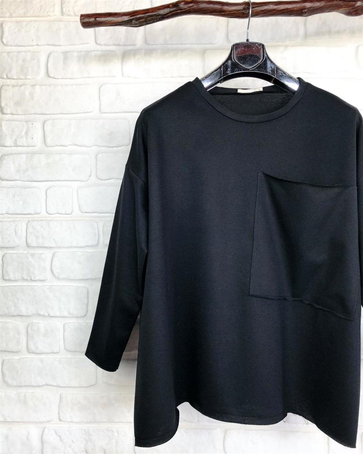 büyük cepli salaş sweatshirt (siyah)