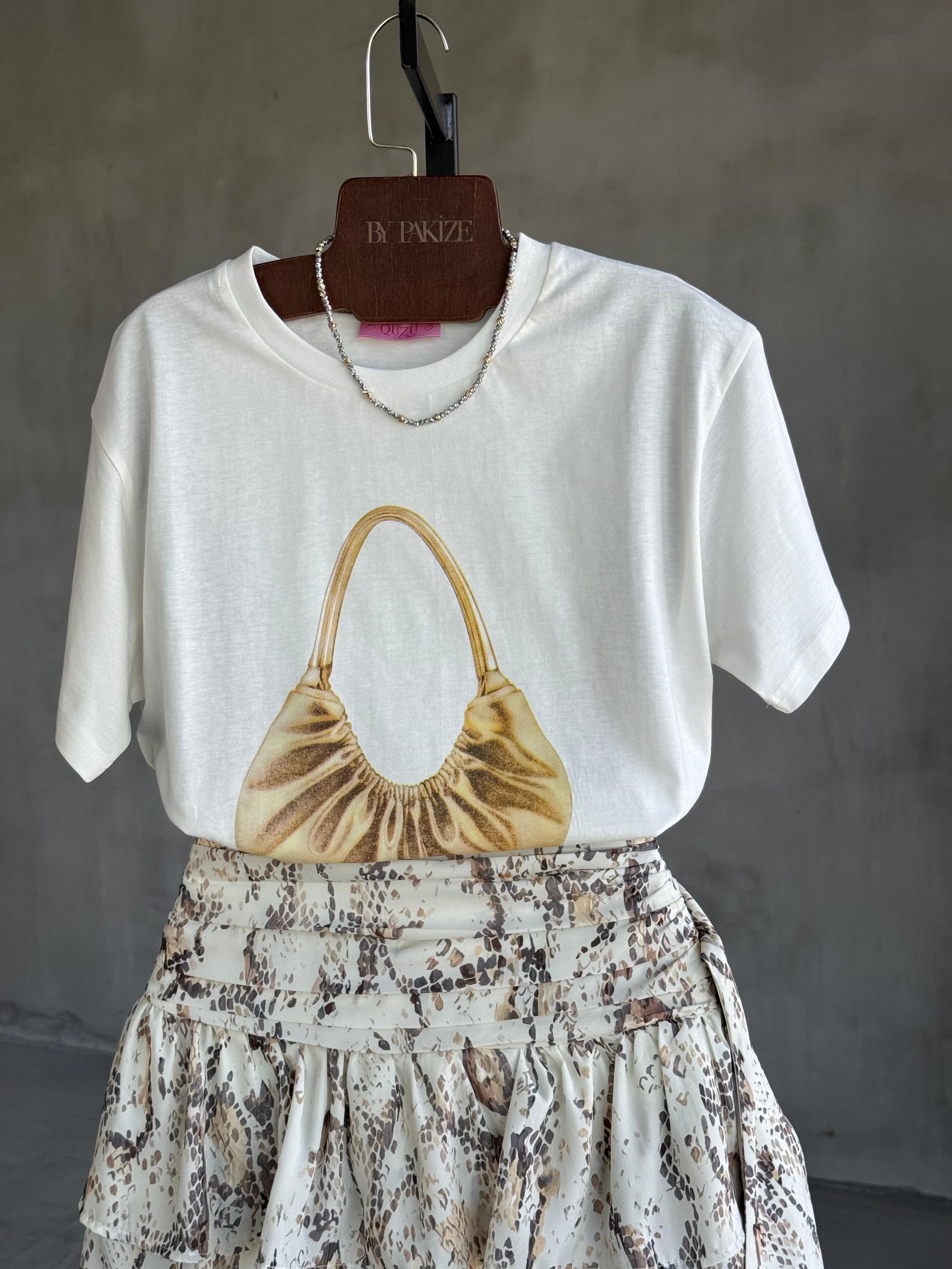 Çanta Baskılı Tişört (Beyaz)