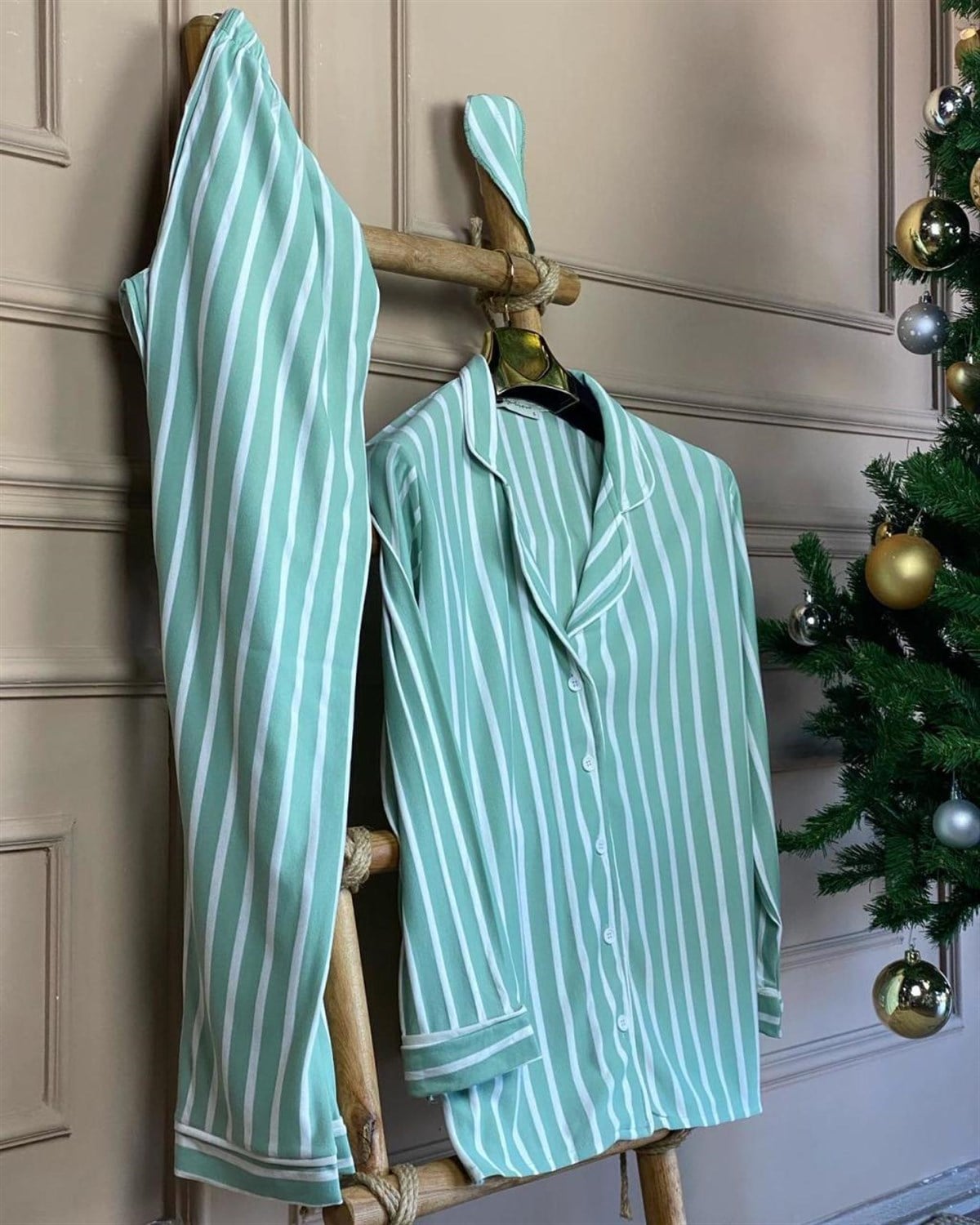 Çizgili Pijama Takımı (YEŞİL)