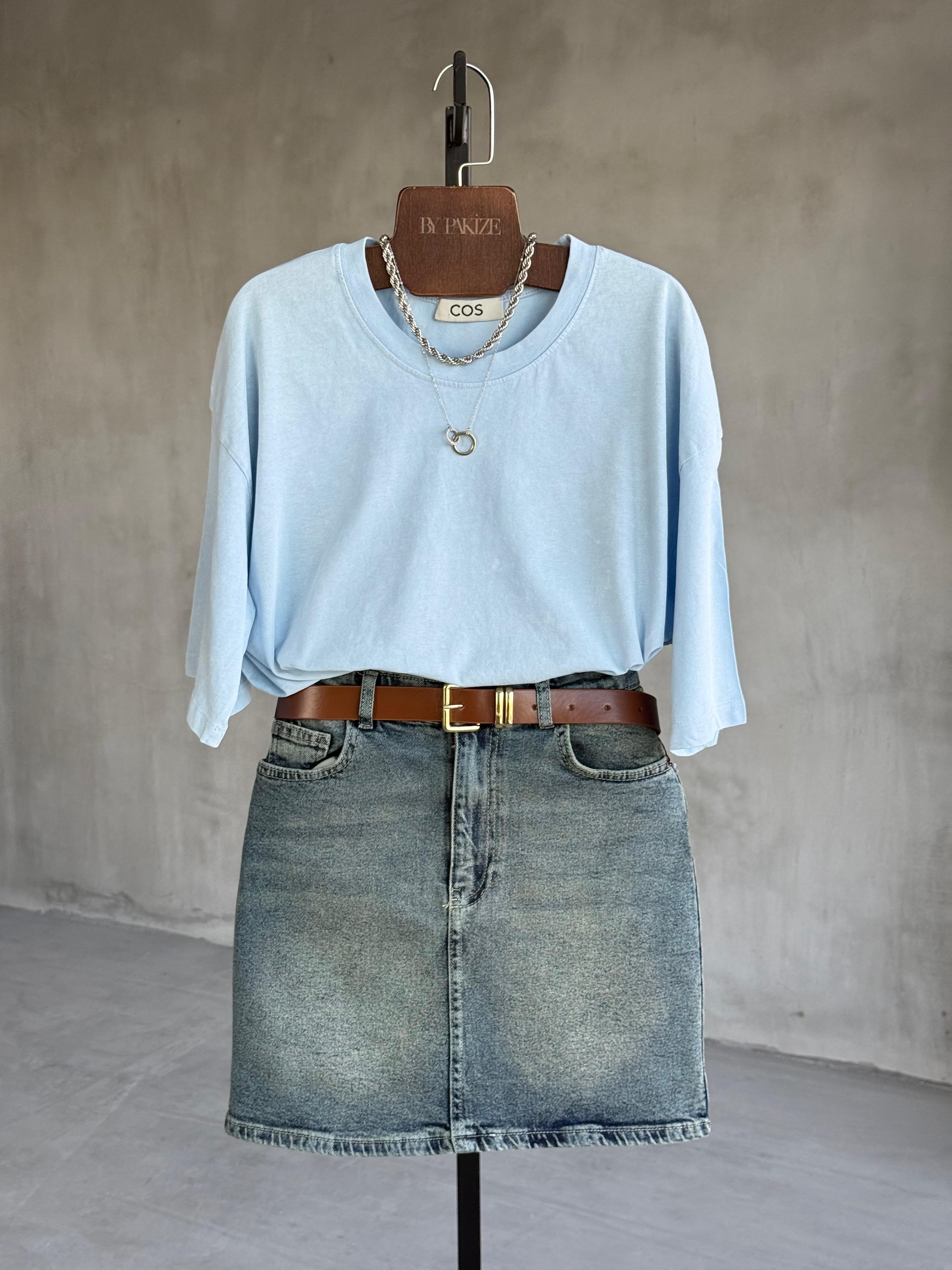 Cos Taş Yıkama Tişört (Bebe Mavisi)