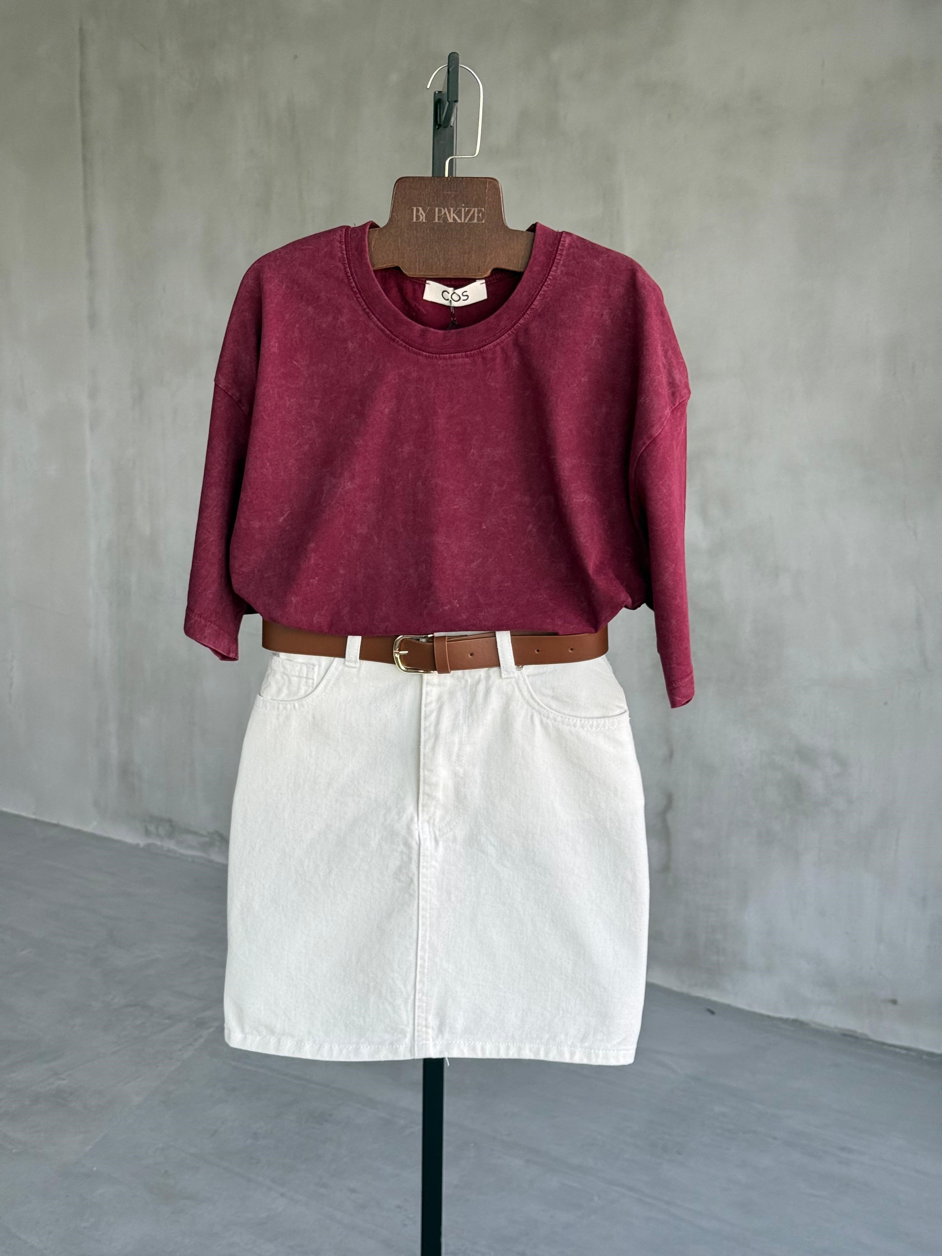 Cos Taş Yıkama Tişört (Bordo)