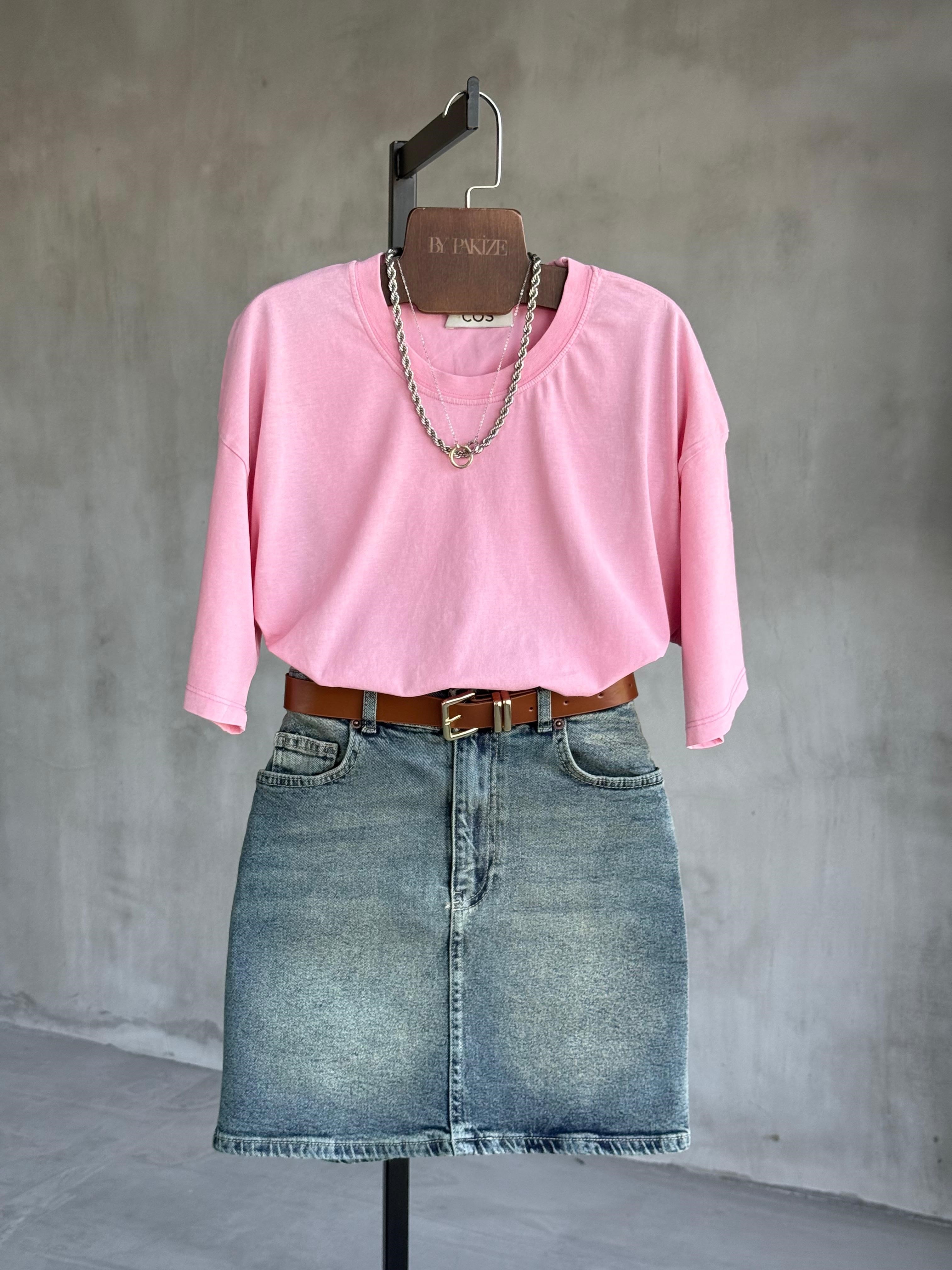 Cos Taş Yıkama Tişört (Pembe)