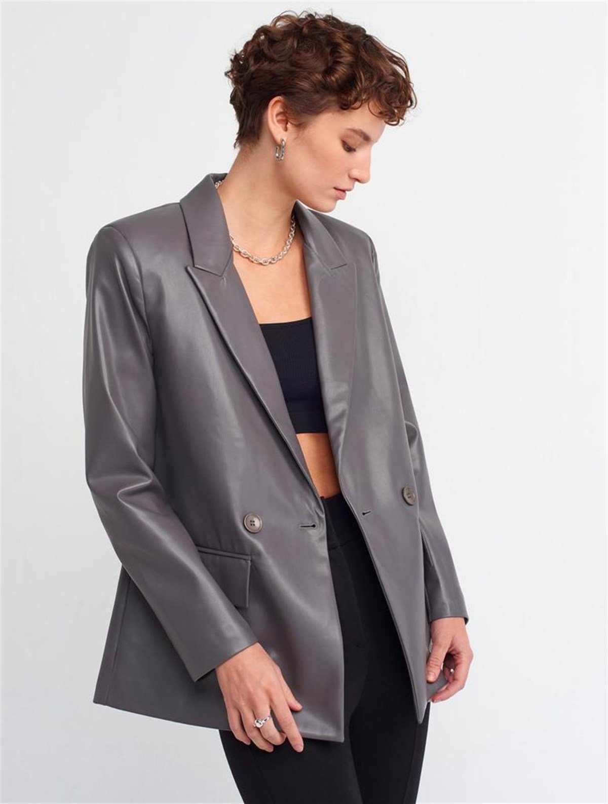 Deri Blazer Ceket (Antrasit)