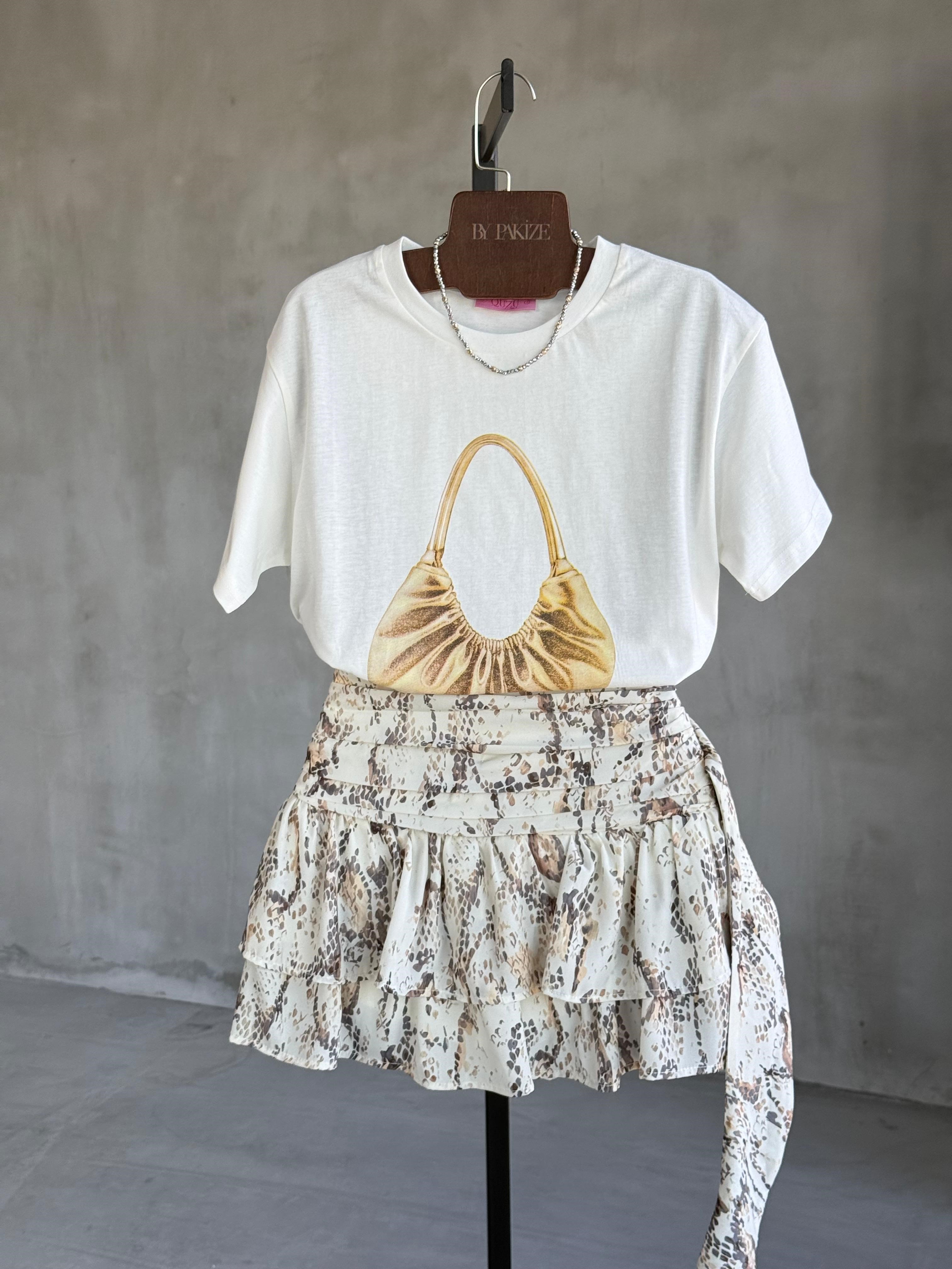 Desenli Fırfırlı Mini Şort Etek (Bej)