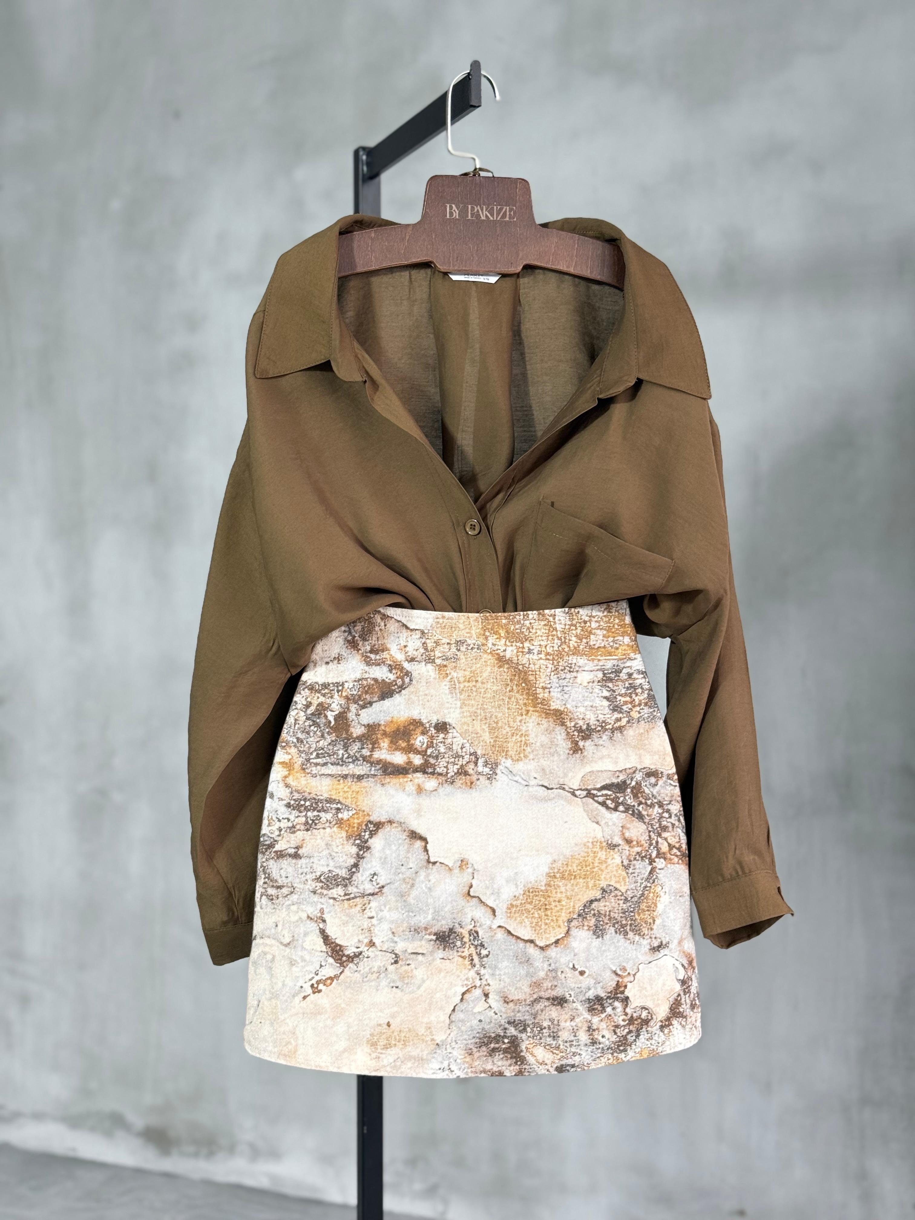 Desenli Gabardin Etek (Sarı)