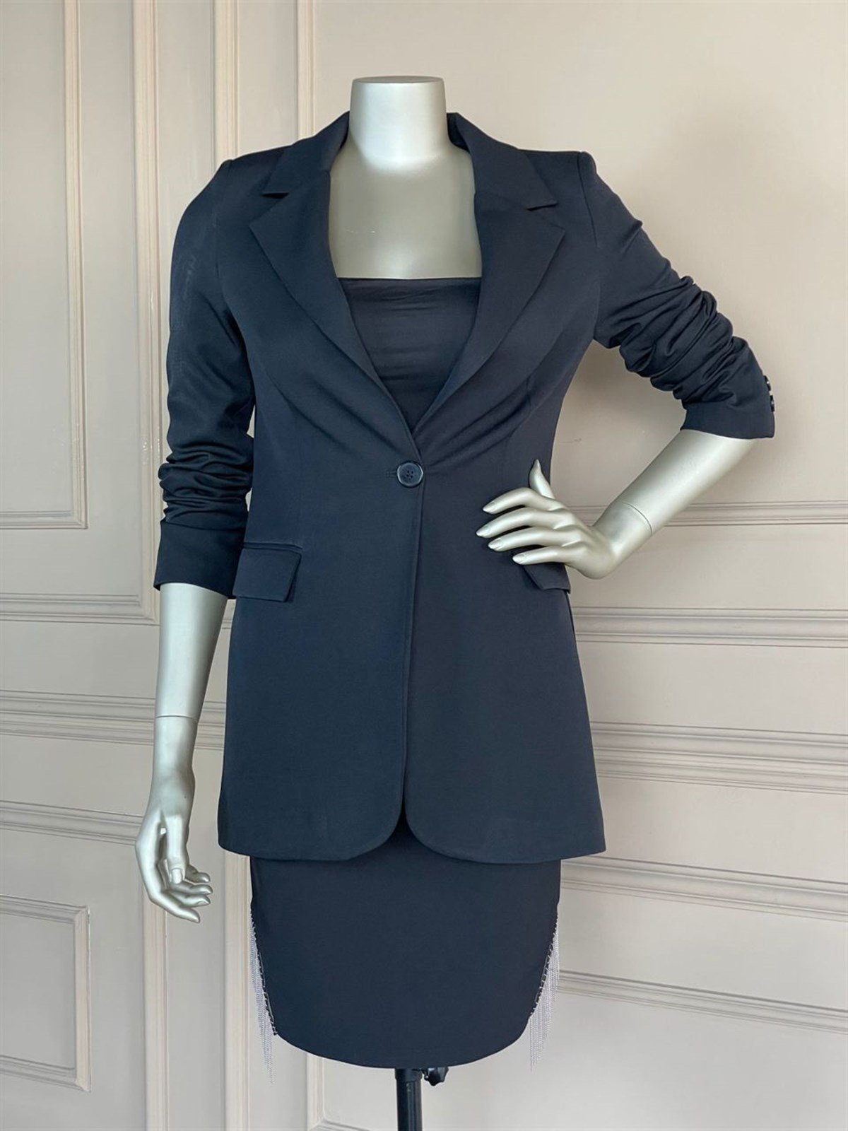 Düğme Detaylı Blazer Ceket (Siyah)