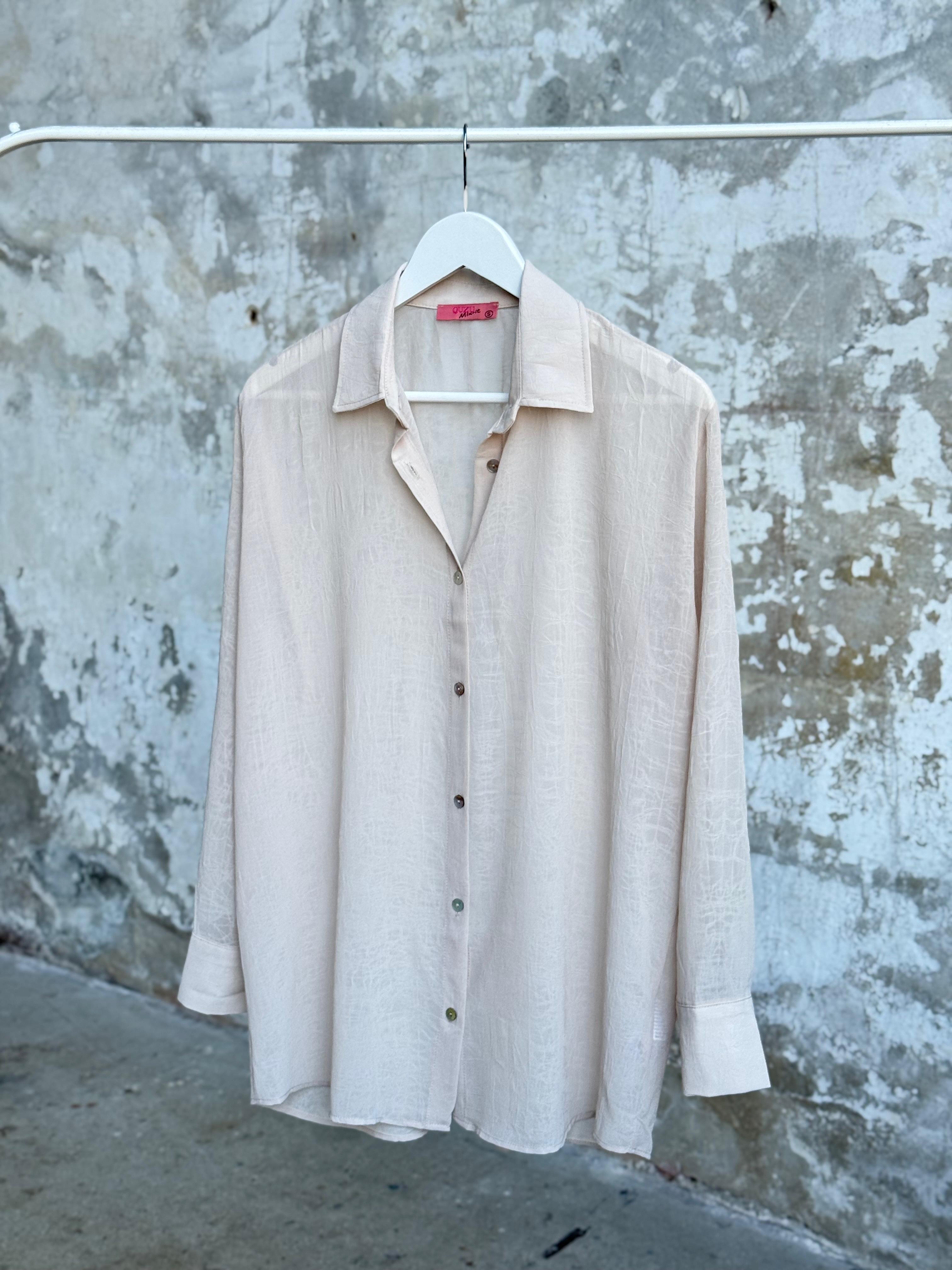 Düğmeli Oversize Dokulu Gömlek (Taş)