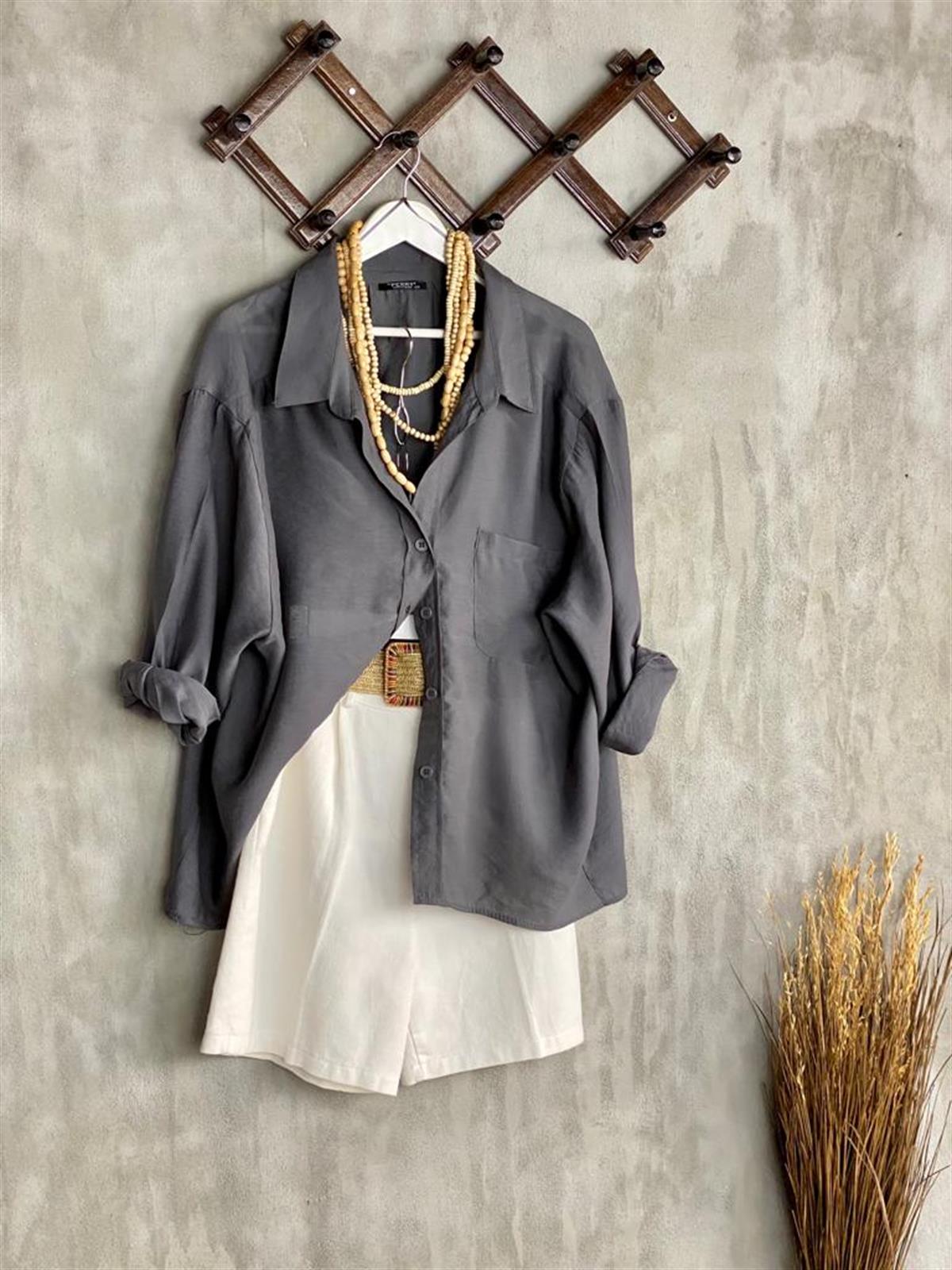 Düşük Omuzlu Oversize Gömlek (Antrasit)