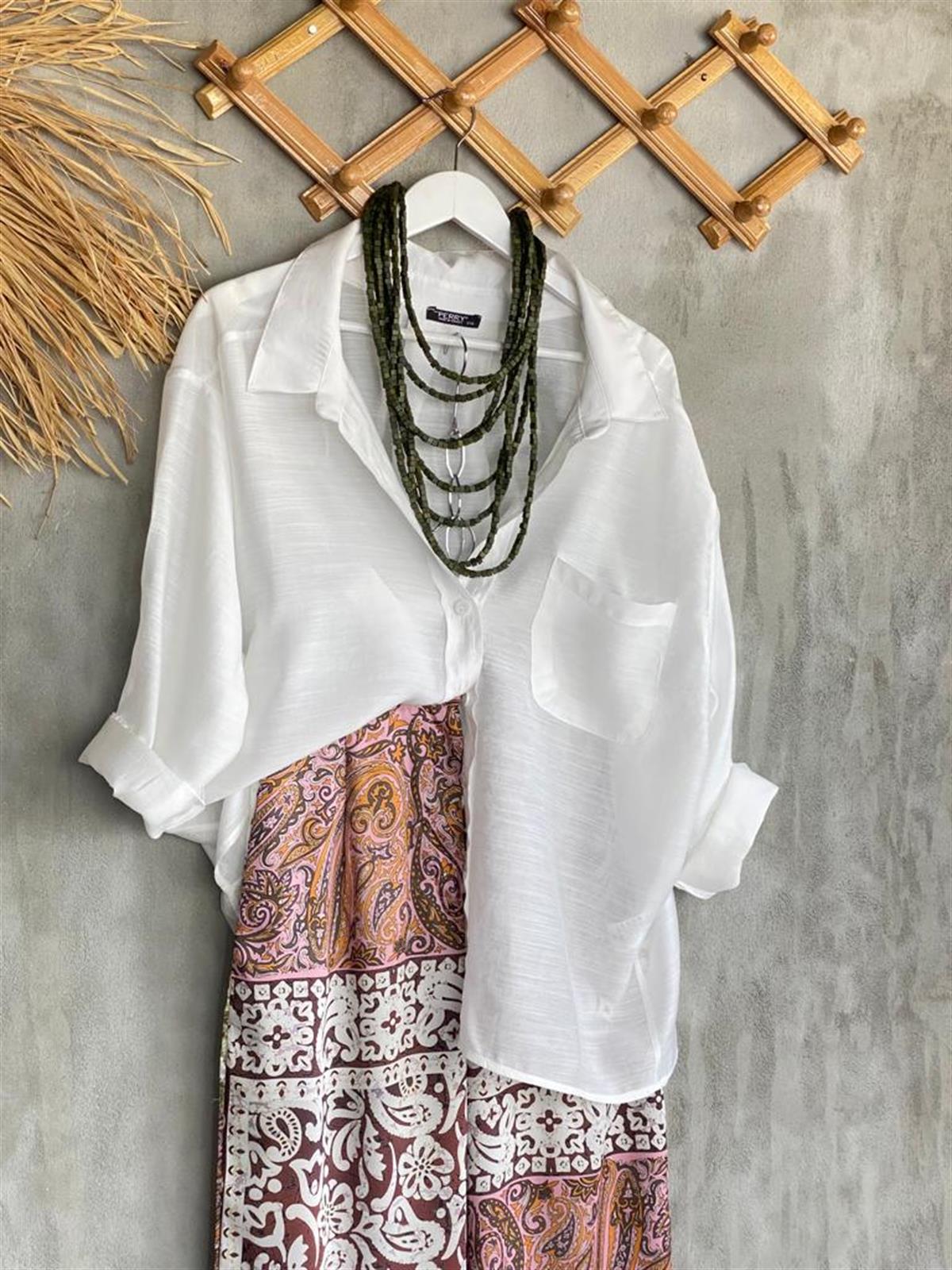 Düşük Omuzlu Oversize Gömlek (Beyaz)