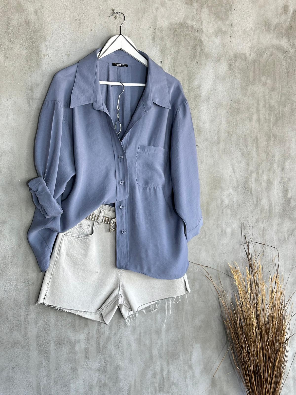 Düşük Omuzlu Oversize Gömlek (Koyu İndigo)