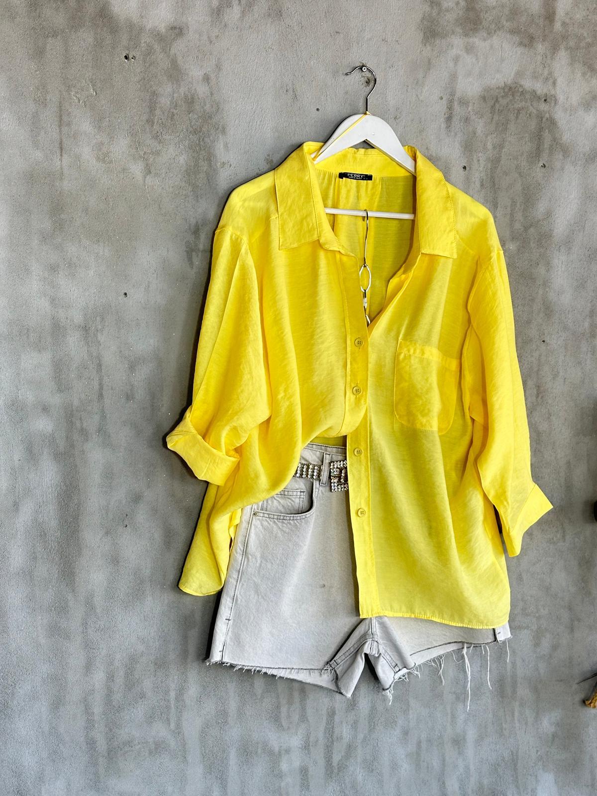 Düşük Omuzlu Oversize Gömlek (Limon Sarısı)