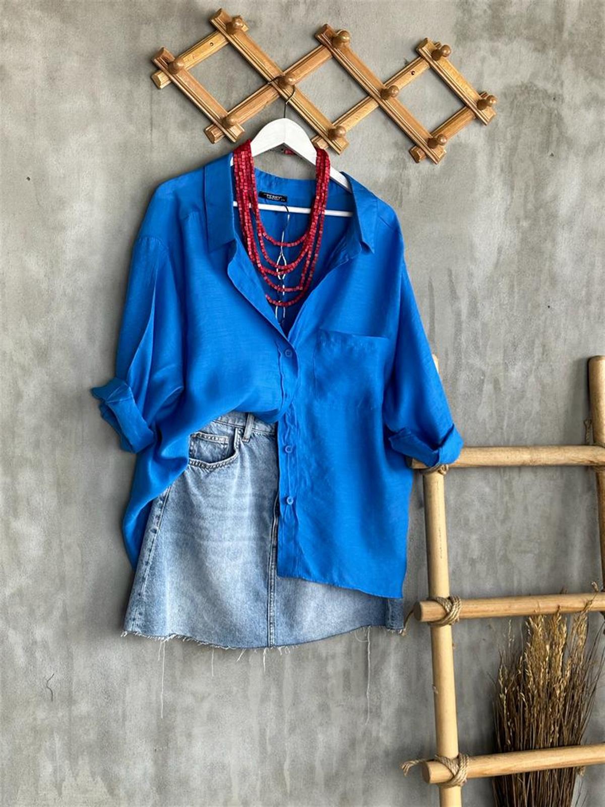 Düşük Omuzlu Oversize Gömlek (Mavi)