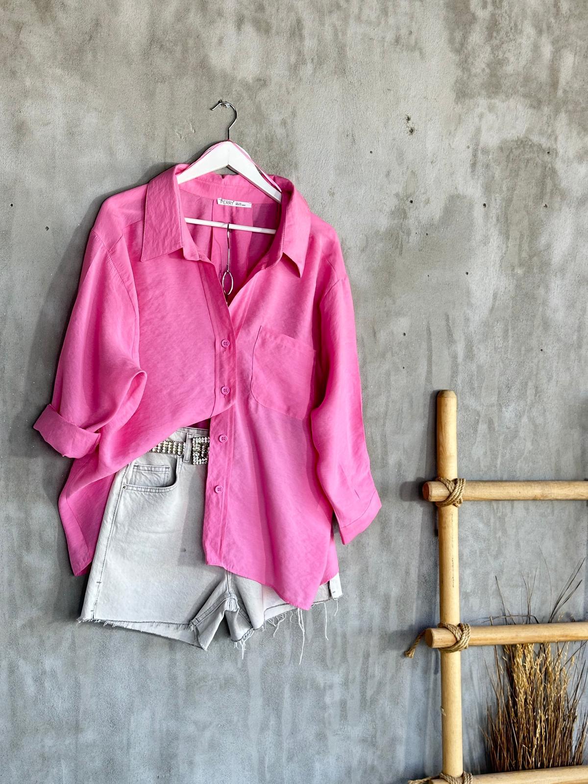 Düşük Omuzlu Oversize Gömlek (Pembe)