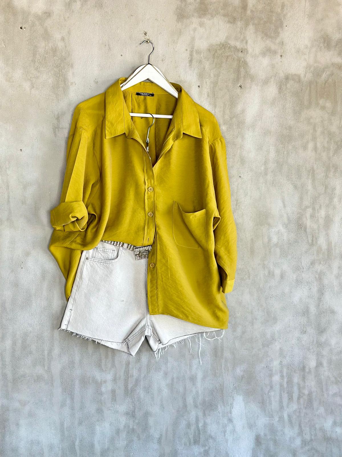 Düşük Omuzlu Oversize Gömlek (Yağ Yeşili)