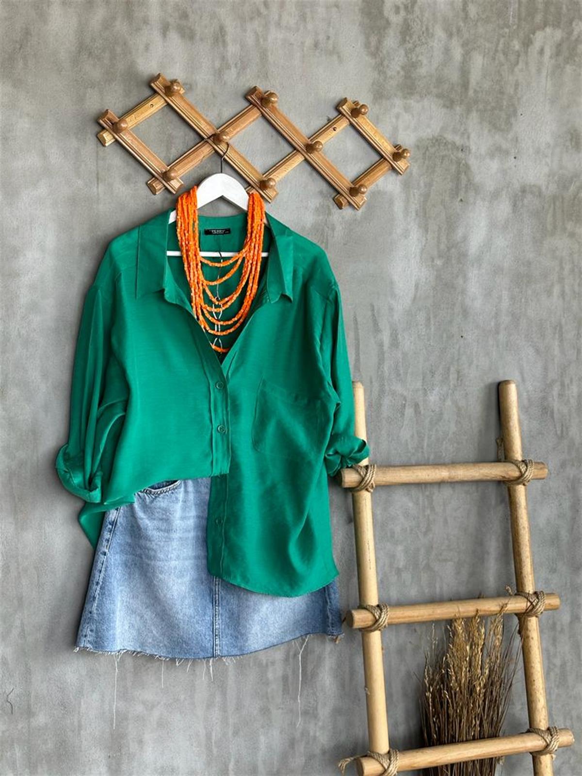 Düşük Omuzlu Oversize Gömlek (Yeşil)