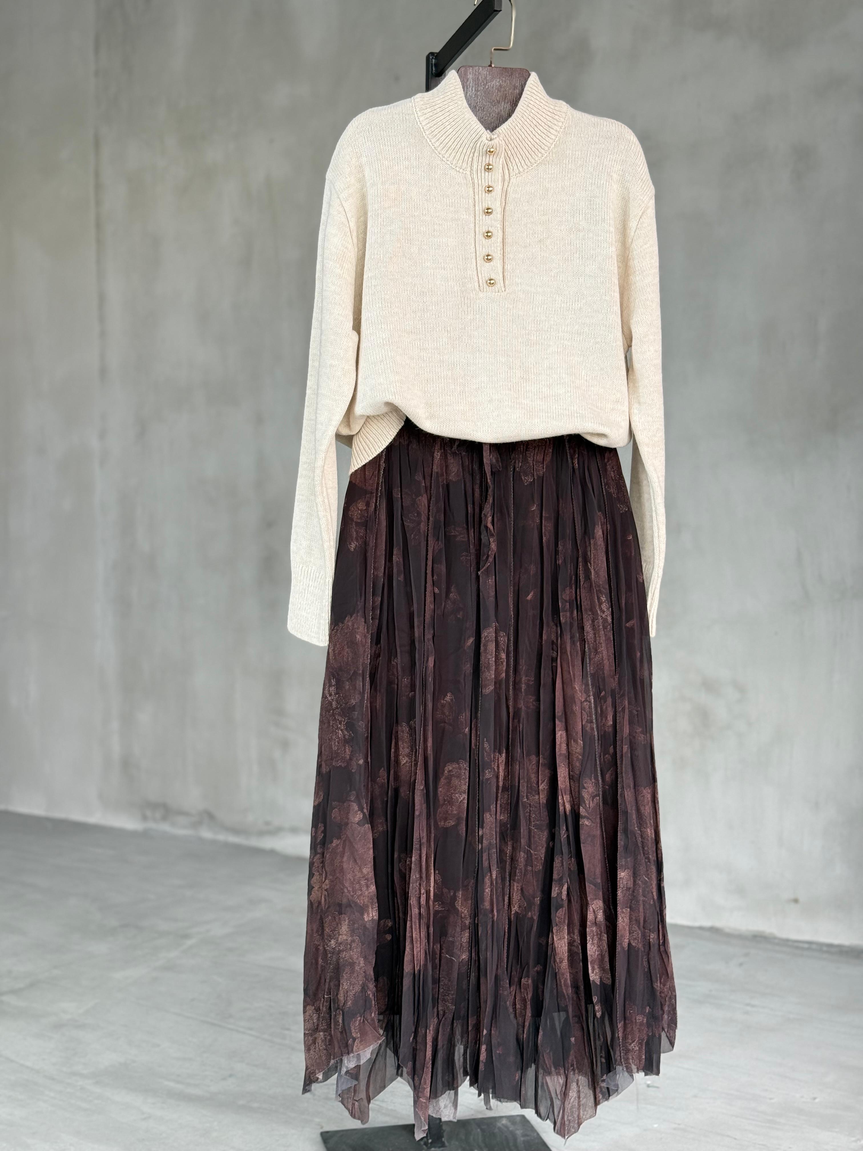 Etnik Desen Piliseli Etek (Kahve)