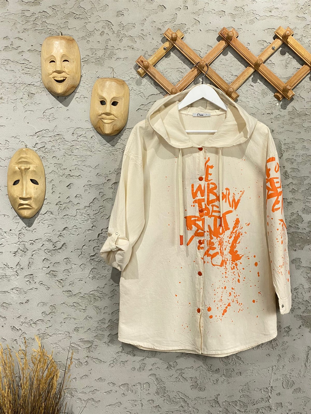 Fırça Darbeli Baskılı Ham Ceket (Oranj)