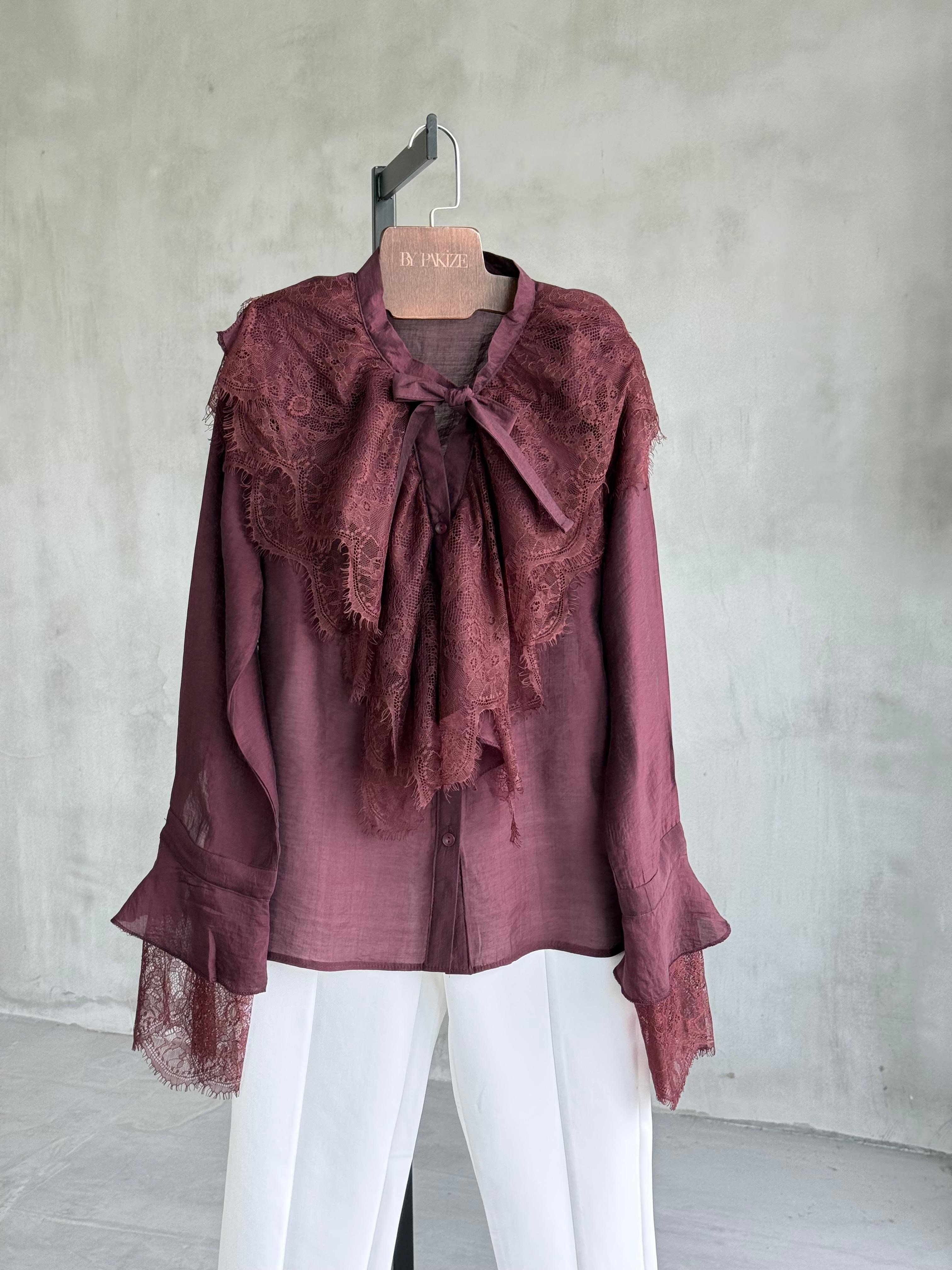 Fransız Güpür Dantel Gömlek (Bordo)