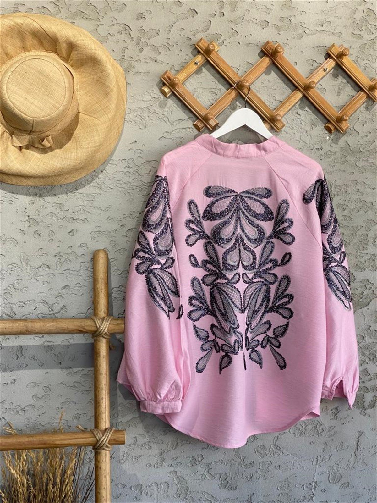 Full Payet İşlemeli Özel Tasarım Kimono (Pembe)