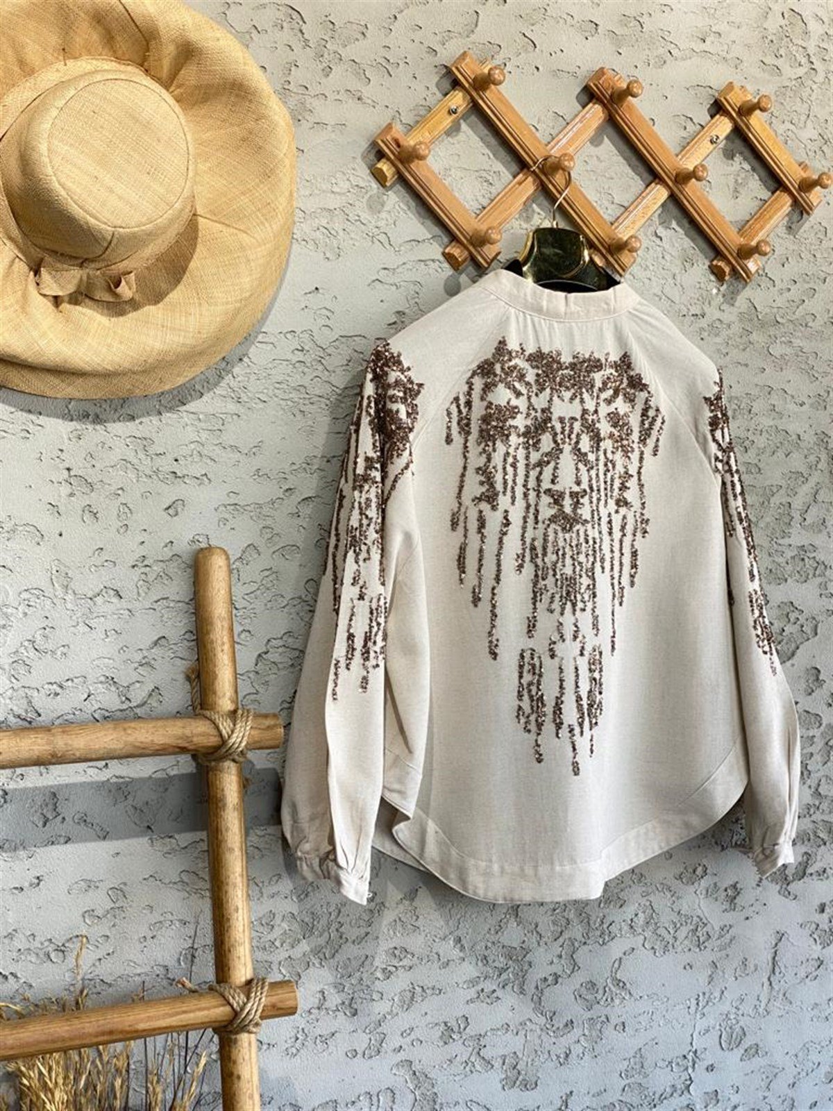Full Payet İşlemeli Özel Tasarım Kimono (Taş)