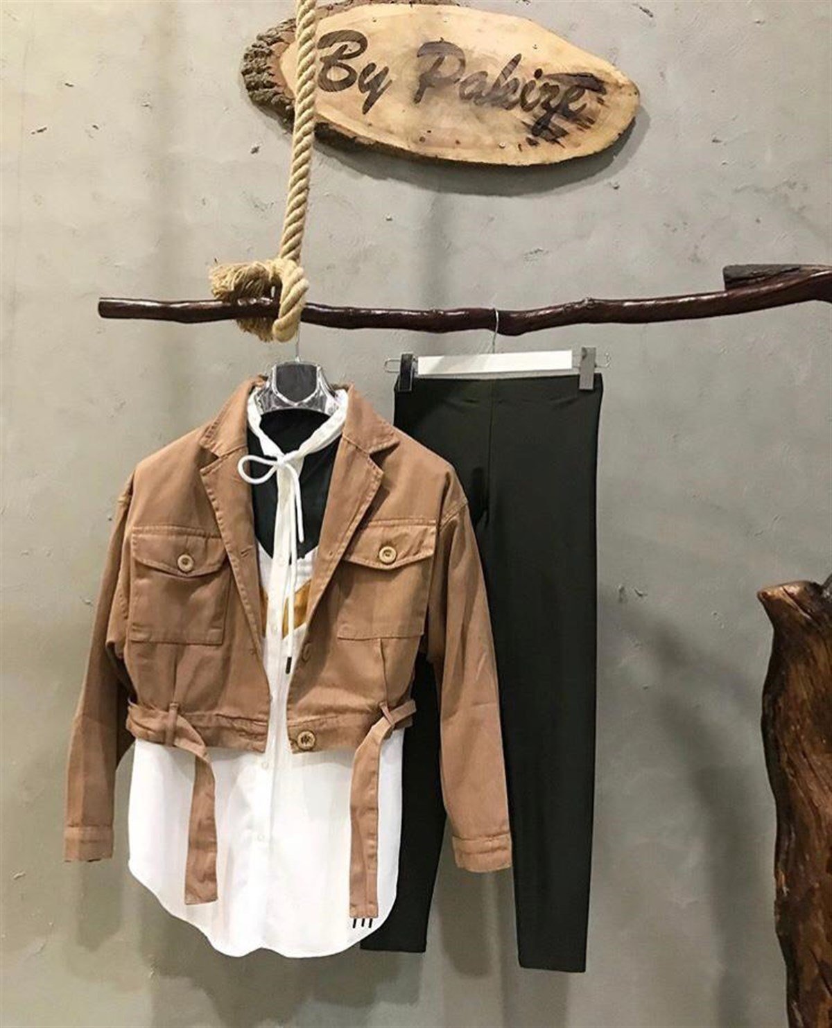 Gabardin Kumaş Kemerli Ceket (CAMEL&HAKİ)