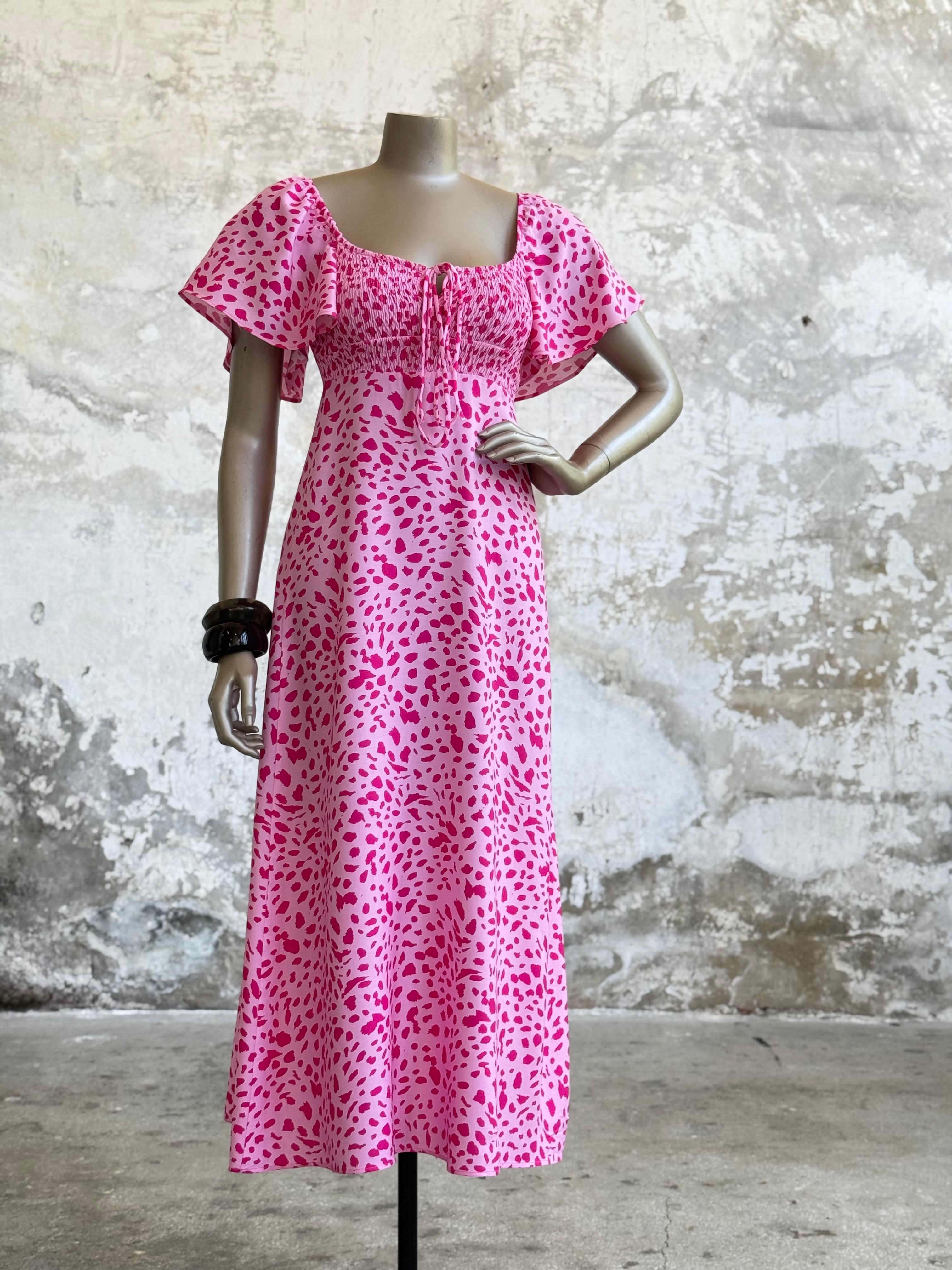 Gipeli Benekli Desen Kadın Elbise (Pembe)